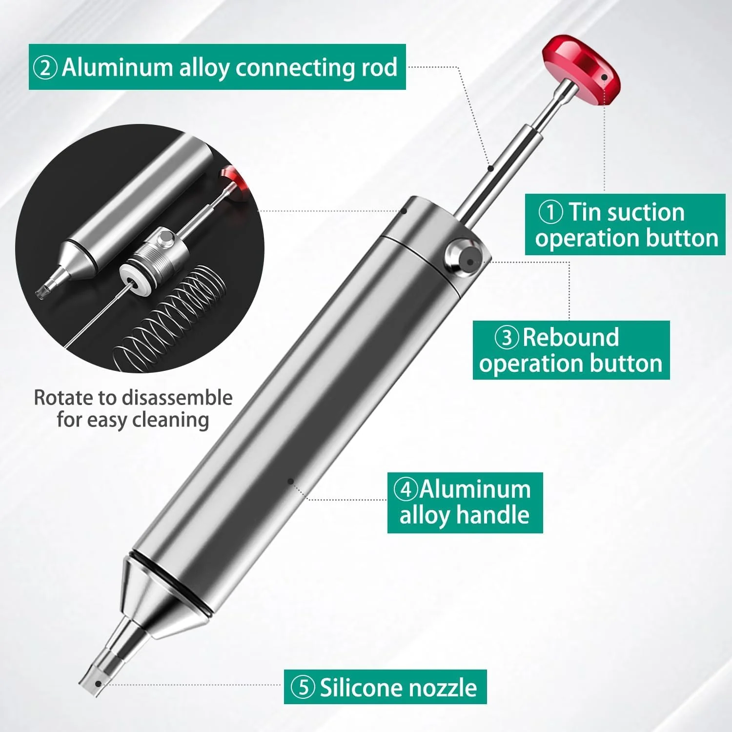 Hsthe Sea All Metal Vacuum Soldering Suction Desoldering Pump, High Suction Power, High Temperature Resistance, Perfect Desoldering Tool for Soldering Removal - Image 5