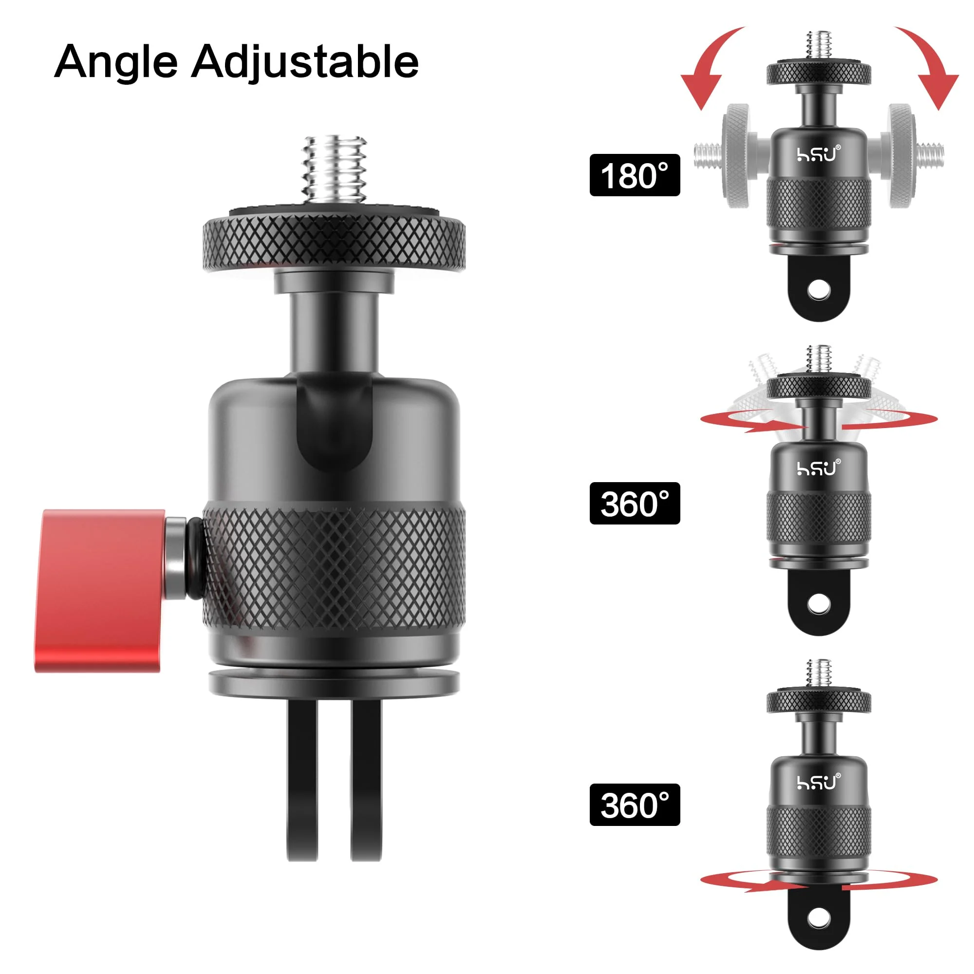 HSU 360 Degree Rotation Camera Tripod Mount Adapter, 1/4"- 20 Camera Mount, Tripod Adapter Compatible with GoPro/Sony/Sjcam/ Insta360 X4/X3/X2/X/RS/R and Other Cameras (Black) - Image 2