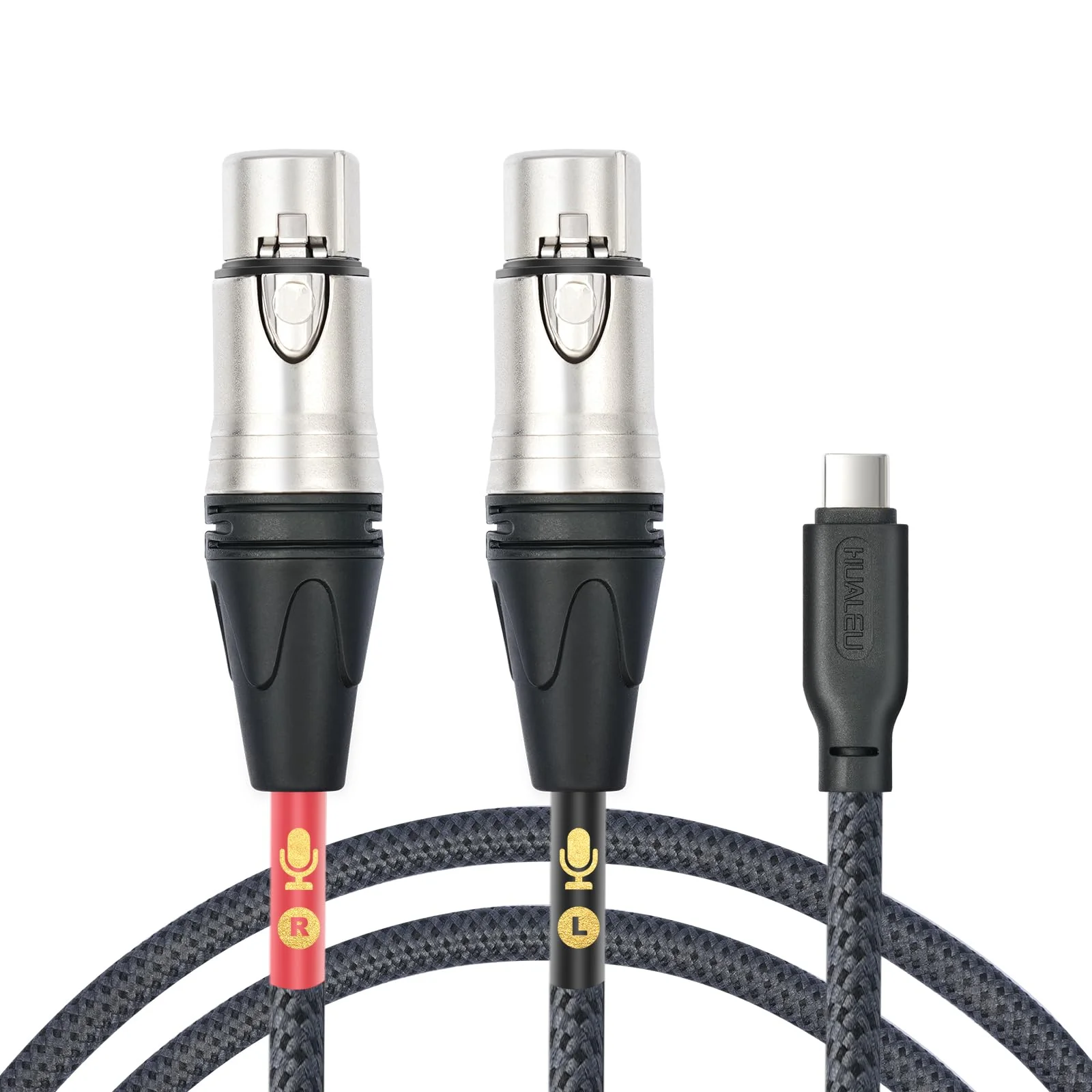 HUALUE 3.3Feet Stereo Dual XLR Female to USB C,Smartphone USB C Microphone Cable,Dual Channel Stereo Input USB C to XLR Female for iPhone 15 ipad Dynamic Microphone Laptop 3.3FT