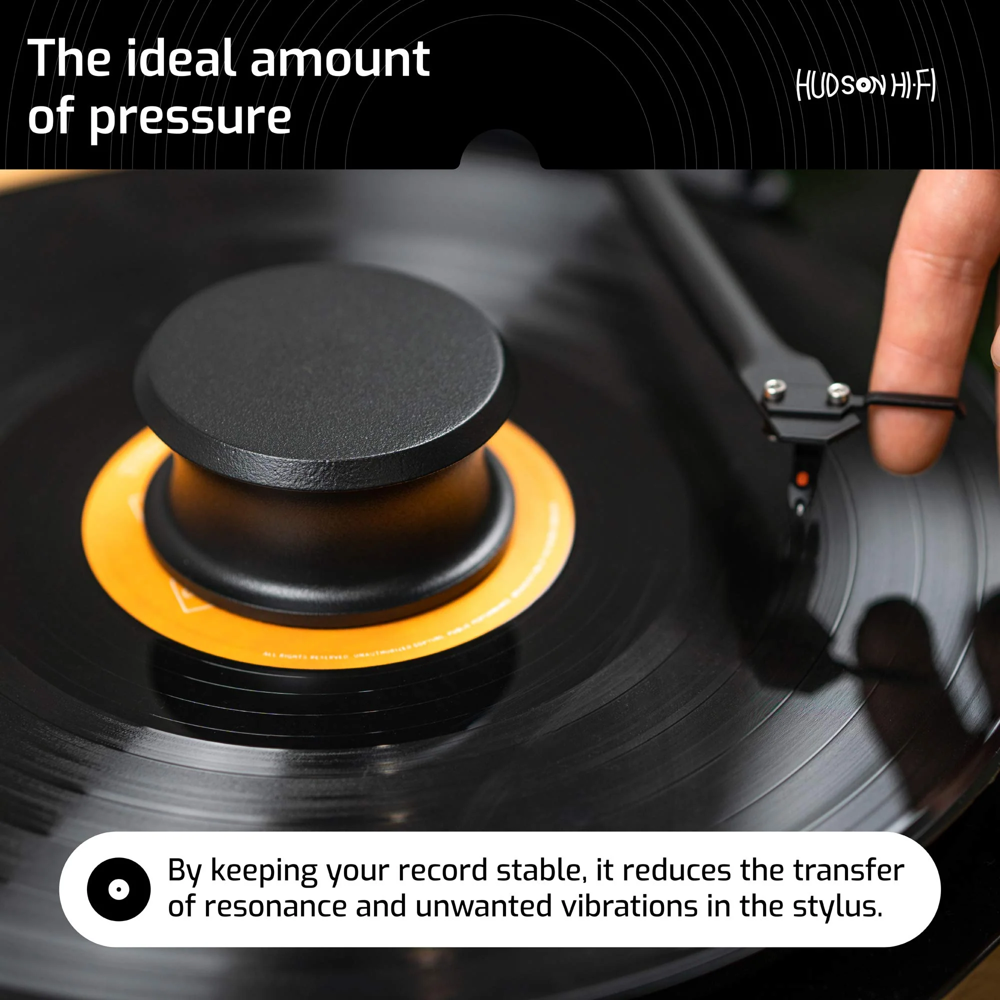 Hudson Hi-Fi BigBen Record Weight Stabilizer with Protective Leather Pad - 13-Ounce Vinyl Weight - Solid Steel Turntable Weight Stabilizer, Vinyl Record Accessories for Improved Sound - Black - Image 5