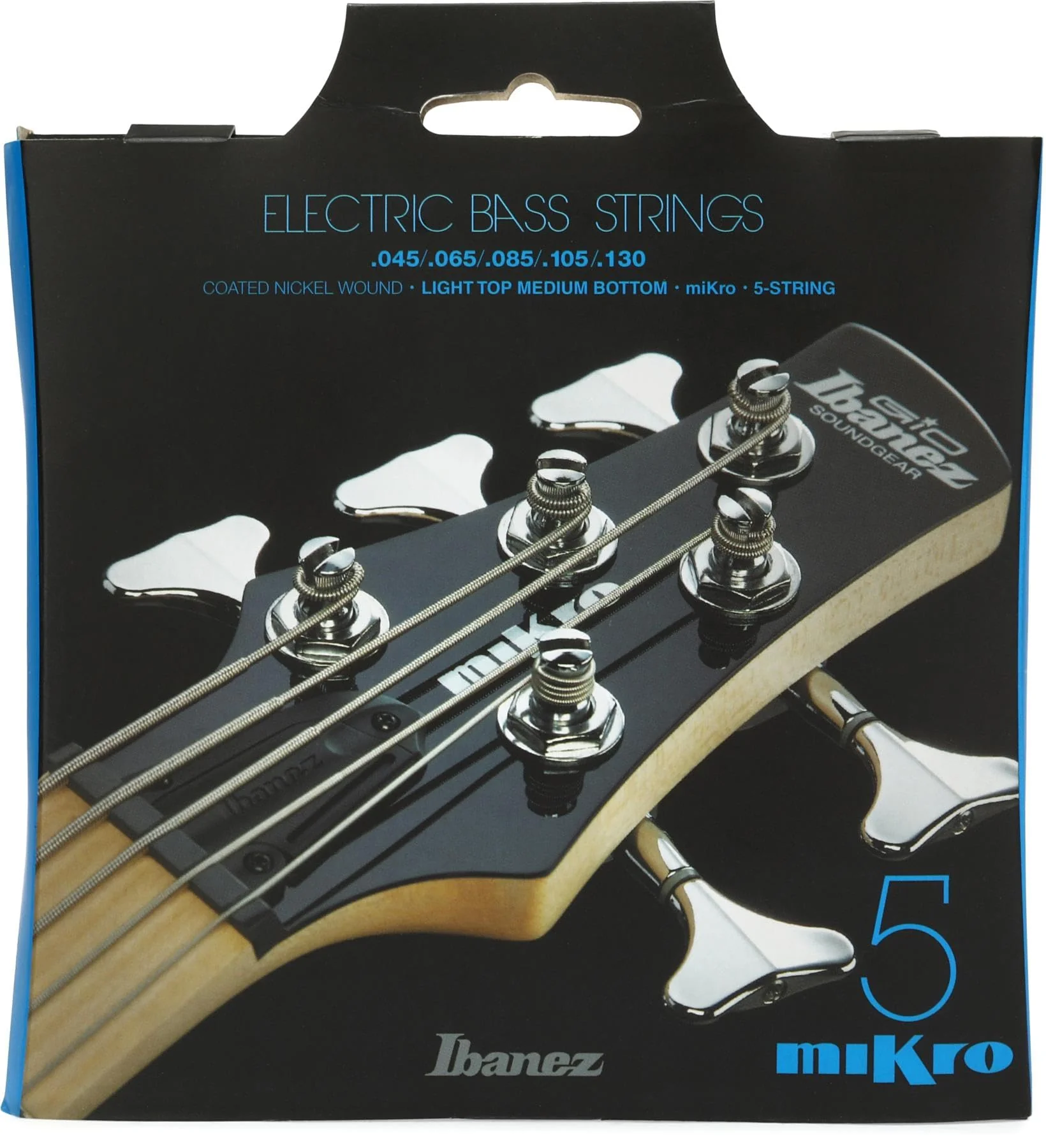 Ibanez IEBS5CMK Nickel-wound miKro Bass Guitar Strings - .045-.130 Light Top/Medium Bottom, 5-string 5-string mikro-scale: .045/.065/.085/.105/.130