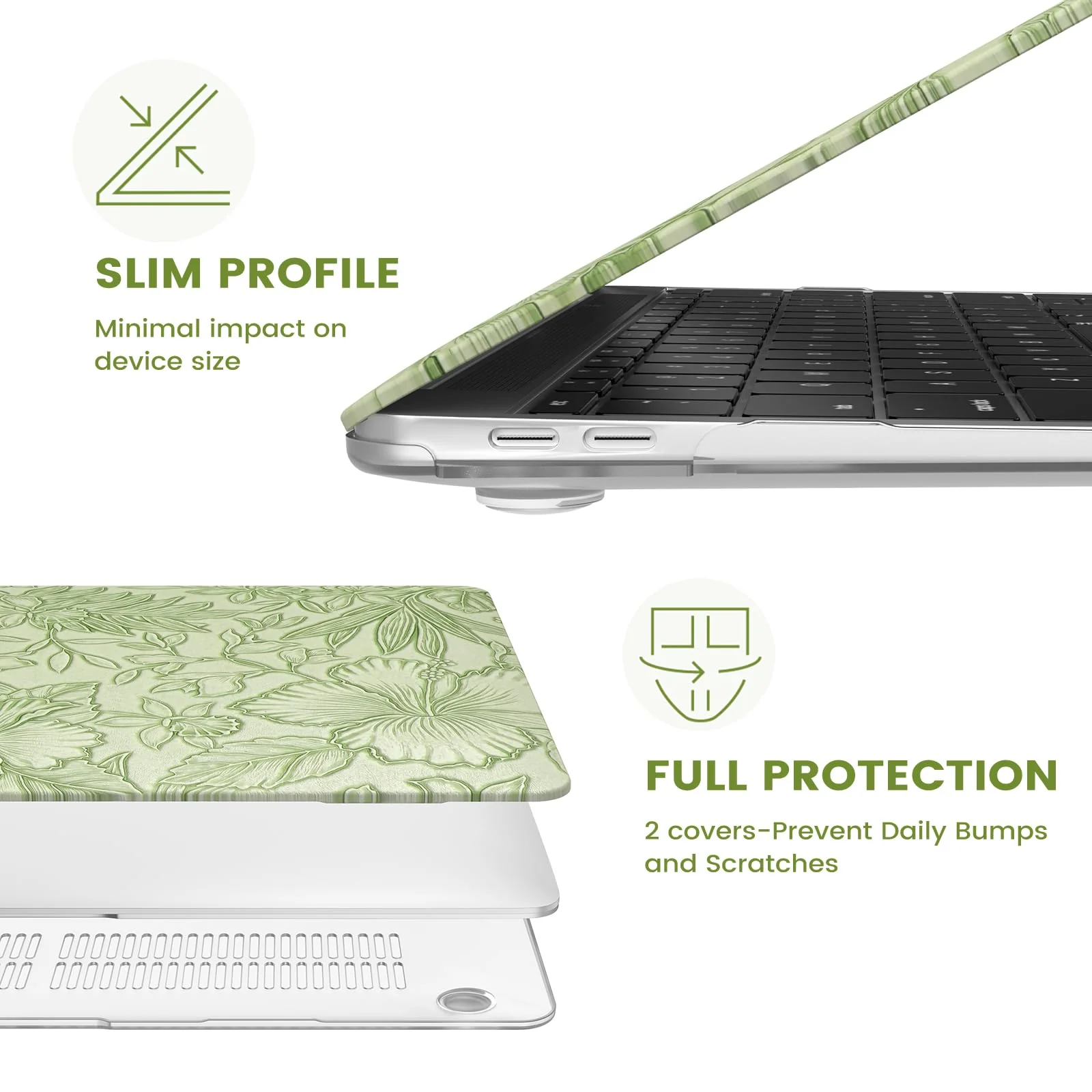 iCasso Compatible with MacBook Air 13 inch Case 2021 2020 2019 2018 Release A1932 A2179 M1 A2337, Texture Leather Plastic Hard Shell Case + Keyboard Cover + Screen Protector, Green Embossed Floral Air 13 case(A1932 A2179 M1 A2337) - Image 3