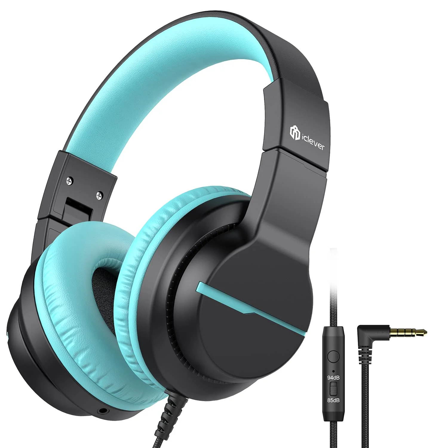 iClever HS19 Kids Headphones with Microphone for School, Volume Limiter 85/94dB, Over-Ear Girls Boys Headphones for Kids with Shareport, Foldable Wired Headphones for iPad/Travel (Black) Black