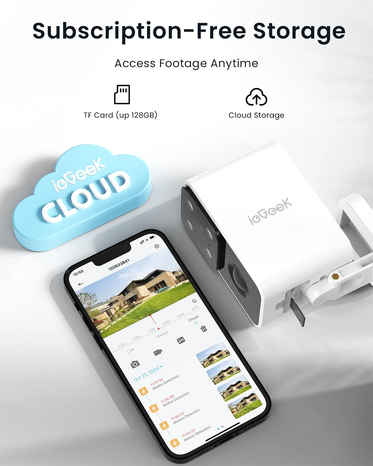 ieGeek Security Cameras Wireless Outdoor Pan Rotating 180° Home Security Cameras, 2.4G WiFi Camera Battery Powered with 2K Color Night Vision, Smart AI Detection, 2-Way Audio, Local/Cloud Storage,IP65 White-1 Pack - Image 7