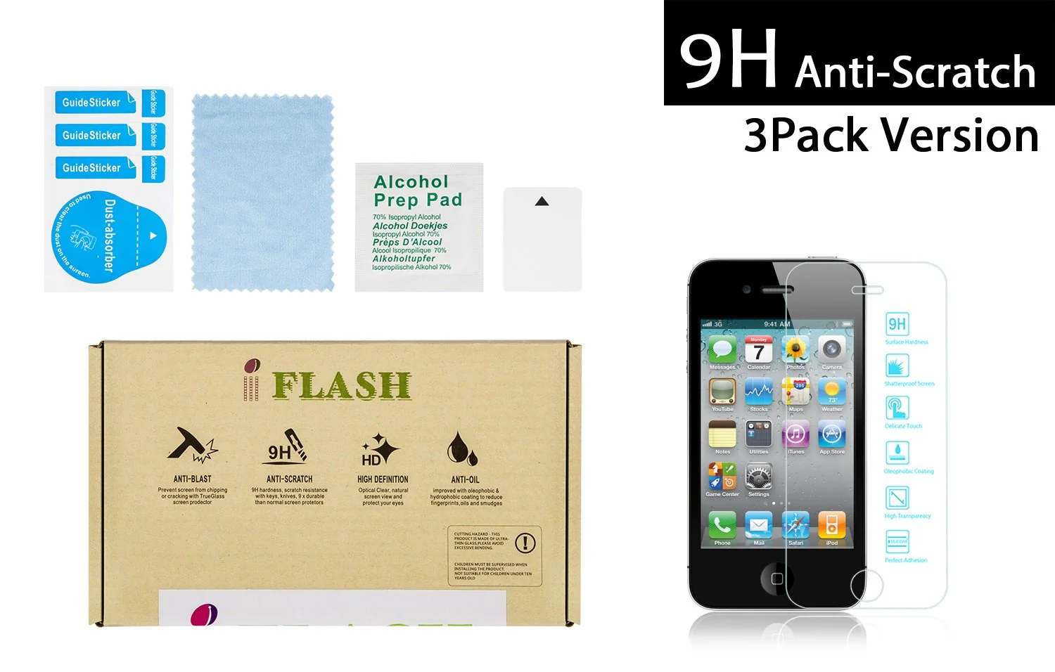 IFLASH 3 Pack Tempered Glass Screen Protector For Apple iPod Touch 4th Generation - Transparent Crystal Clear / 2.5D Rounded Edges / 9H Hardness/Scratch Proof/Bubble Free/Oleophobic Coating