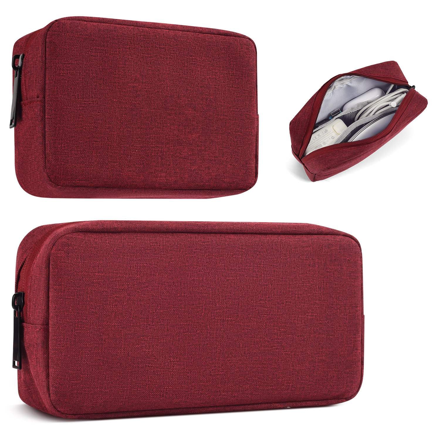 imComor Universal Electronics Accessories Case Bag, 2-Pack Portable Soft Carrying Case Bag Pouch Wire Cable Organizer for Hard Drive, Power Adapter, Laptop Mouse, Cosmetics Kit, Small+Big-Wine Red Wine Red