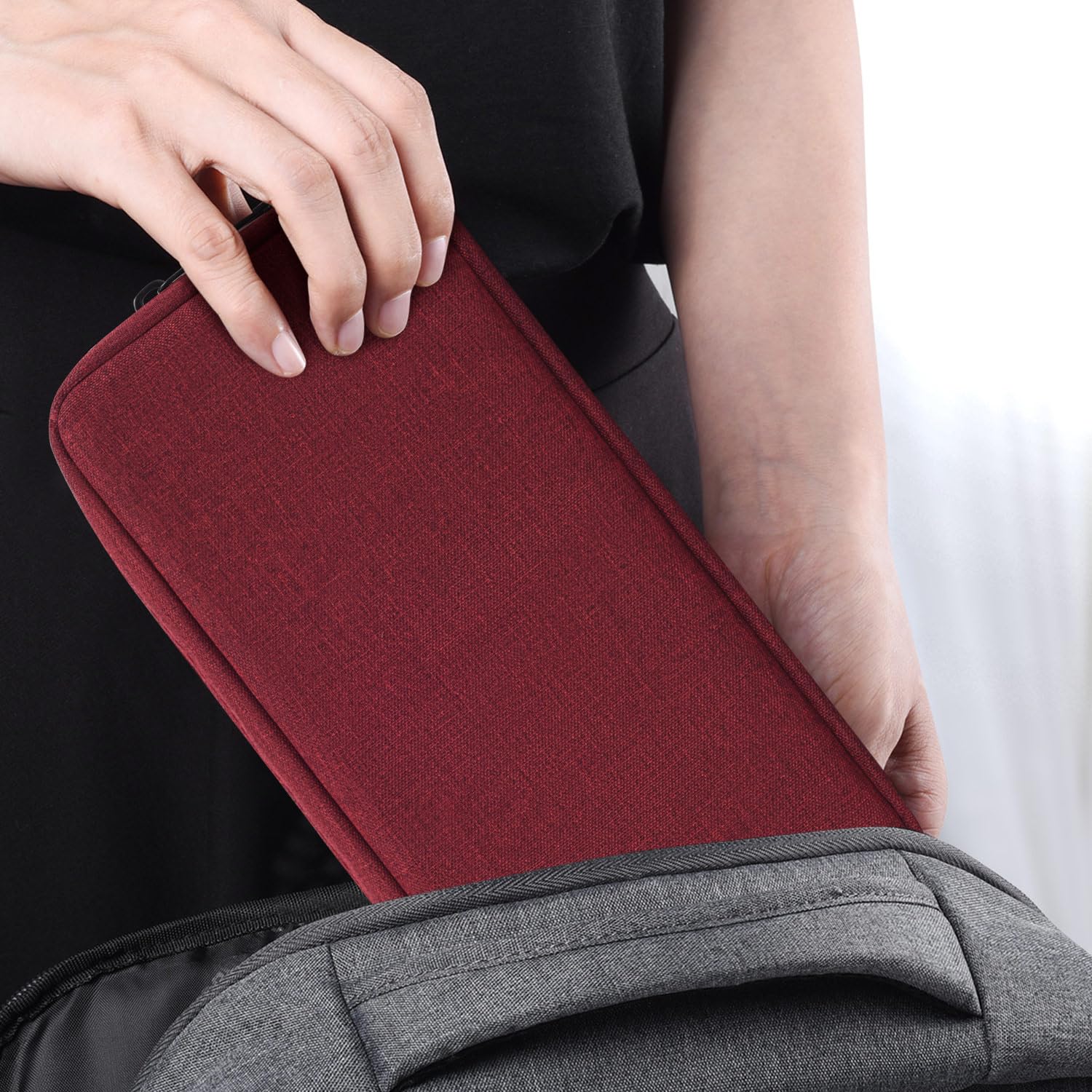 imComor Universal Electronics Accessories Case Bag, 2-Pack Portable Soft Carrying Case Bag Pouch Wire Cable Organizer for Hard Drive, Power Adapter, Laptop Mouse, Cosmetics Kit, Small+Big-Wine Red Wine Red - Image 7