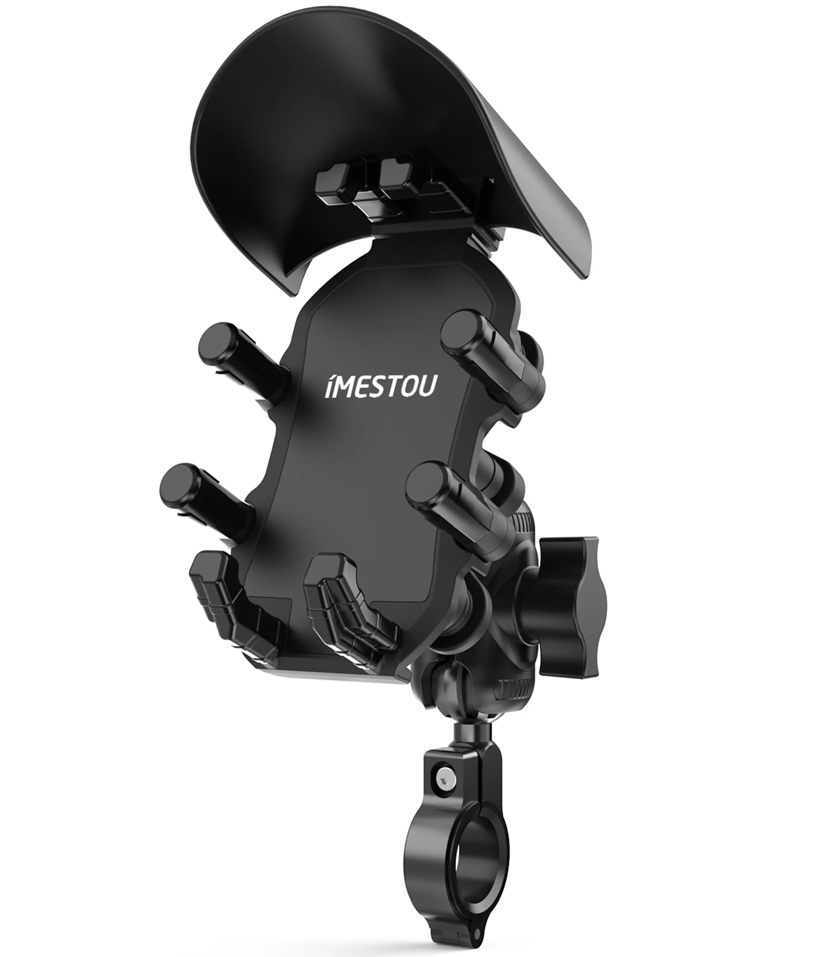 iMESTOU Anti-Vibration Motorcycle Phone Mount, Shock Damping Bike Cellphone Holder with 1" Ball Mount Base 720° Rotatable Fits for 12-32mm Handlebars, Widely Compatible with 5.4"-7.0" Smartphones