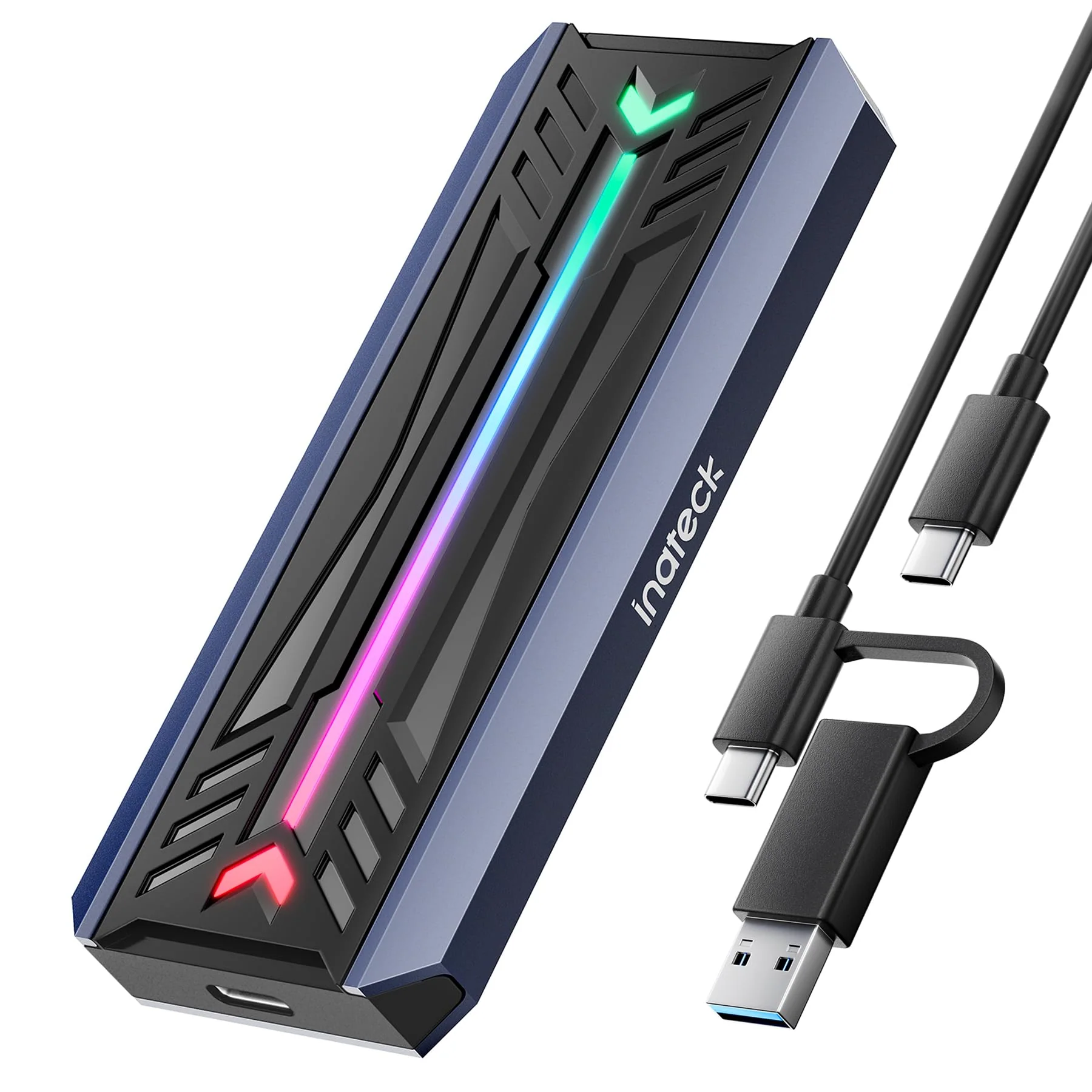 Inateck M.2 NVMe SATA SSD Enclosure with RGB,USB 3.2 Gen 2 (10 Gbps) Enclosure Support UASP Trim for NVME/SATA SSDs 2242/2260/2280(M Key), Tool-free Installation(Up to 4TB),FE2024 Housing with RGB function
