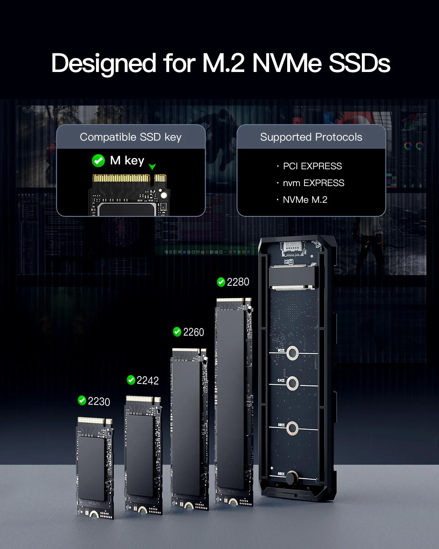 Inateck M.2 NVMe SATA SSD Enclosure with RGB,USB 3.2 Gen 2 (10 Gbps) Enclosure Support UASP Trim for NVME/SATA SSDs 2242/2260/2280(M Key), Tool-free Installation(Up to 4TB),FE2024 Housing with RGB function - Image 3