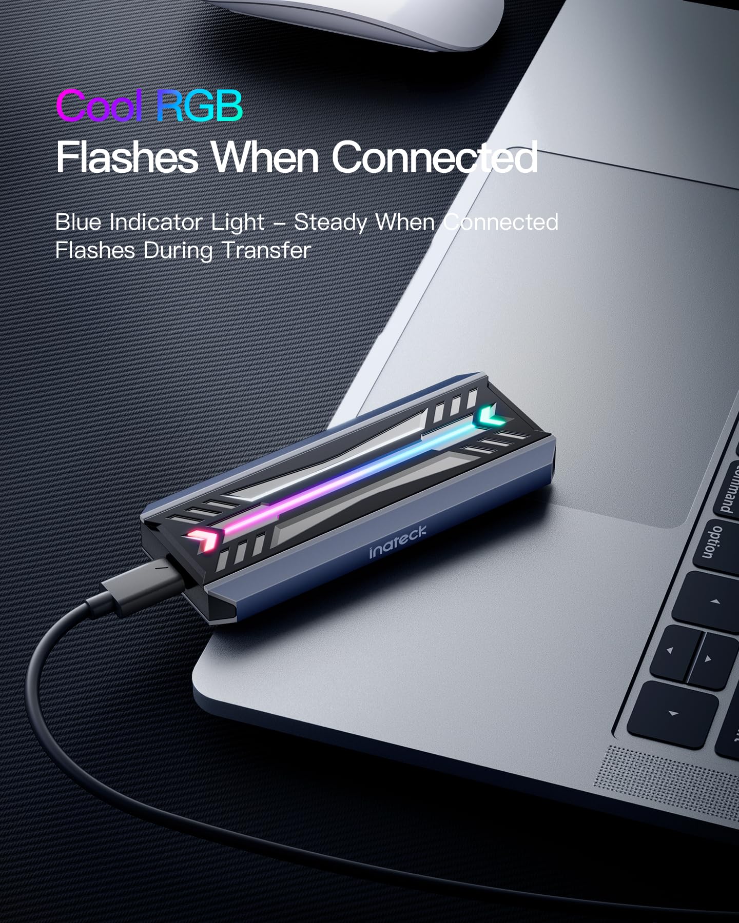 Inateck M.2 NVMe SATA SSD Enclosure with RGB,USB 3.2 Gen 2 (10 Gbps) Enclosure Support UASP Trim for NVME/SATA SSDs 2242/2260/2280(M Key), Tool-free Installation(Up to 4TB),FE2024 Housing with RGB function - Image 4