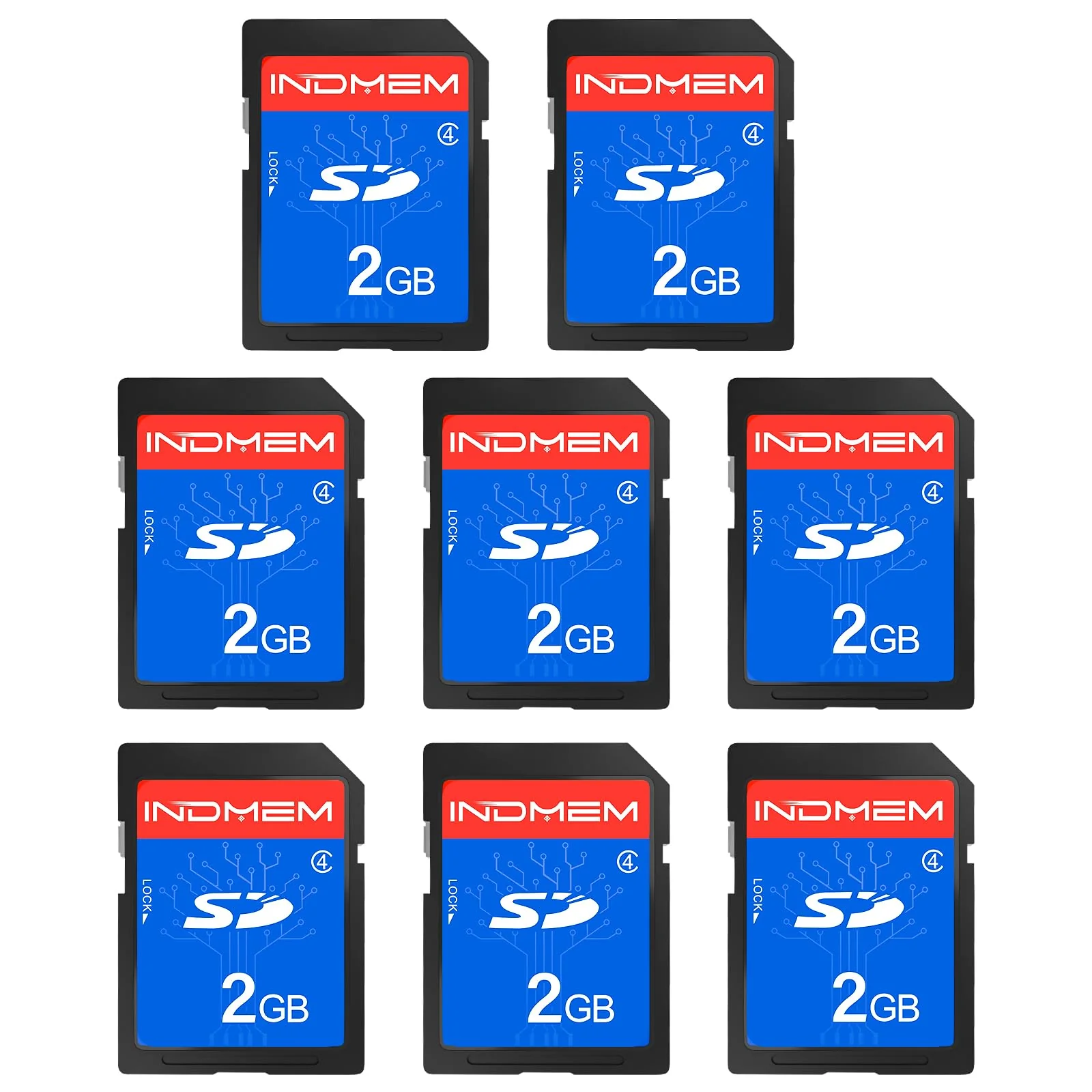 INDMEM 2GB SD Card, 8 Packs Class 4 2GB Flash Memory Card MLC Standard Secure Digital Cards Camera Card 2GB(8pcs)