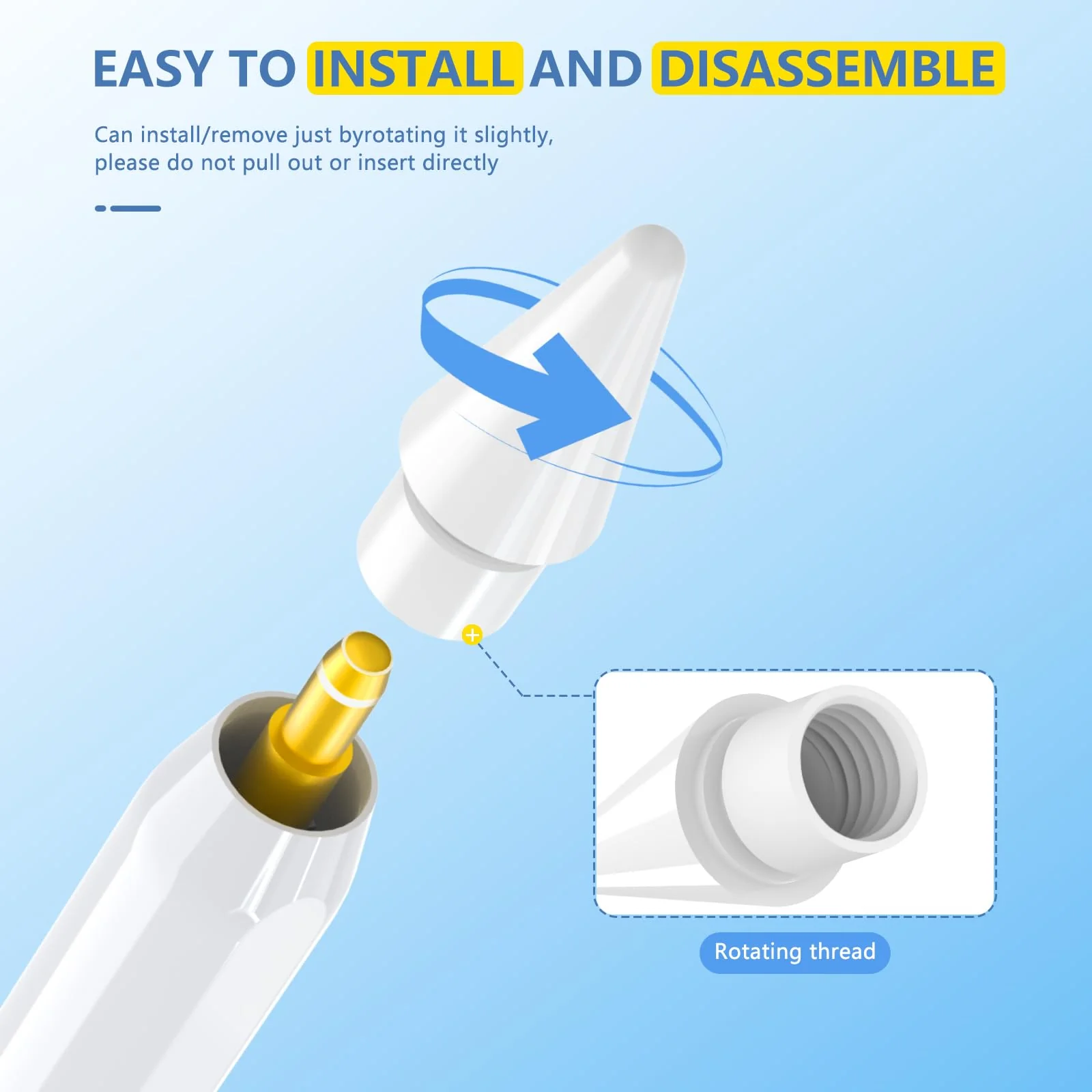 Inesore for Apple Pencil Tips Replacement,Compatible with Apple Pencil Pro/1st Generation/ 2nd Generation/USB-C (4 Pack) 4*whit-1234 - Image 5