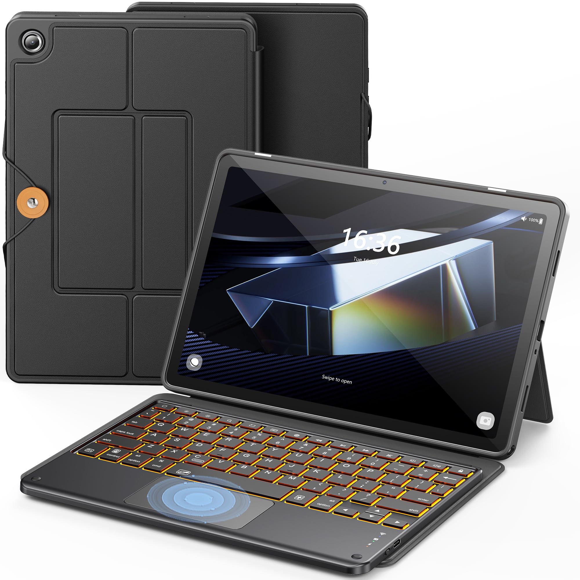 INFILAND Keyboard Case for Samsung Galaxy Tab A9+/A9 Plus 5G with 7-Color Backlight & High Precision Trackpad, Slim and Portable Detachable Folder Style Keyboard Case for Tab A9+ 11 inch, Black 01-Black