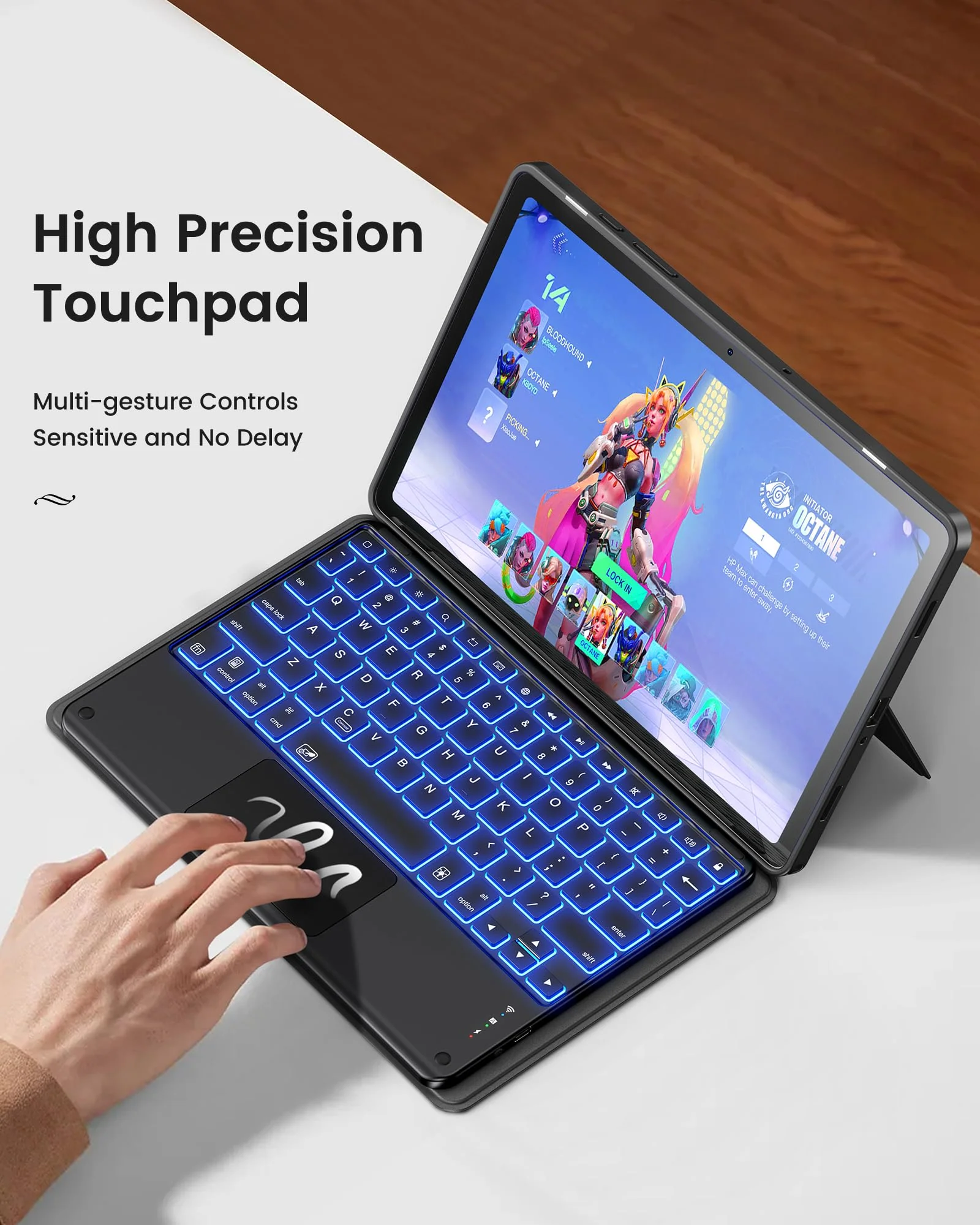 INFILAND Keyboard Case for Samsung Galaxy Tab A9+/A9 Plus 5G with 7-Color Backlight & High Precision Trackpad, Slim and Portable Detachable Folder Style Keyboard Case for Tab A9+ 11 inch, Black 01-Black - Image 3