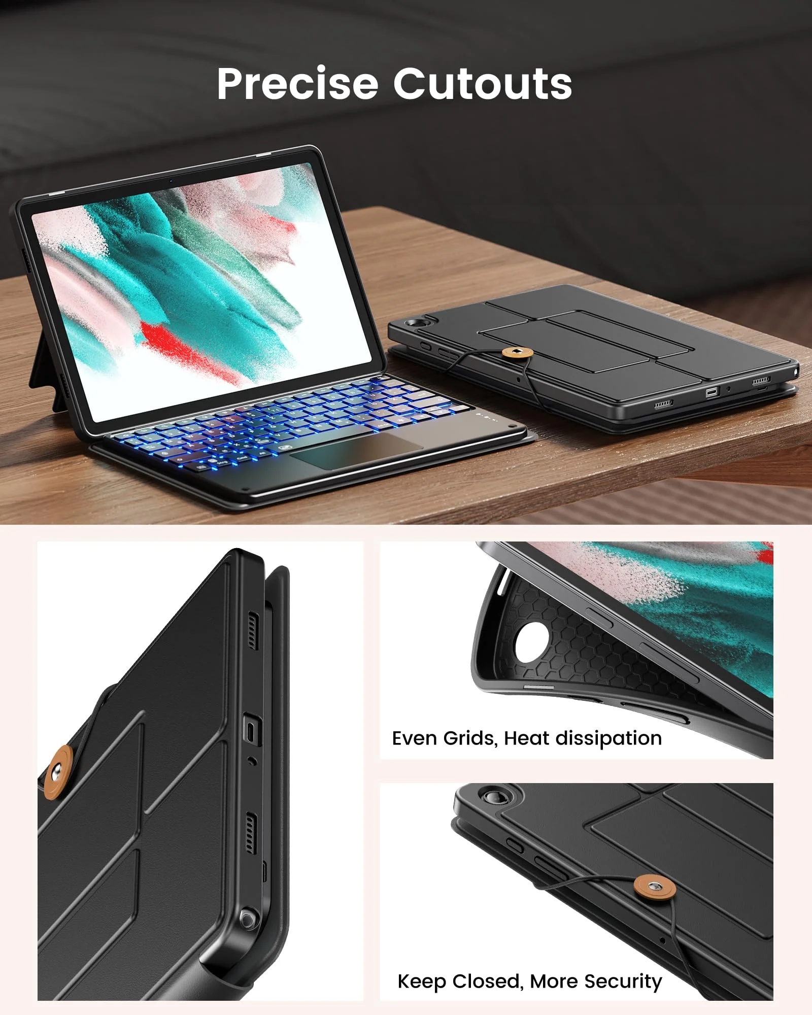 INFILAND Keyboard Case for Samsung Galaxy Tab A9+/A9 Plus 5G with 7-Color Backlight & High Precision Trackpad, Slim and Portable Detachable Folder Style Keyboard Case for Tab A9+ 11 inch, Black 01-Black - Image 5
