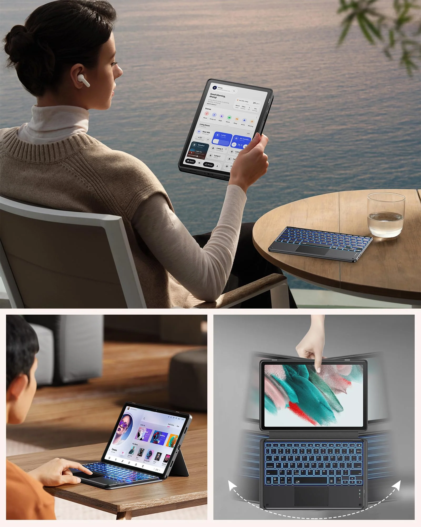 INFILAND Keyboard Case for Samsung Galaxy Tab A9+/A9 Plus 5G with 7-Color Backlight & High Precision Trackpad, Slim and Portable Detachable Folder Style Keyboard Case for Tab A9+ 11 inch, Black 01-Black - Image 6