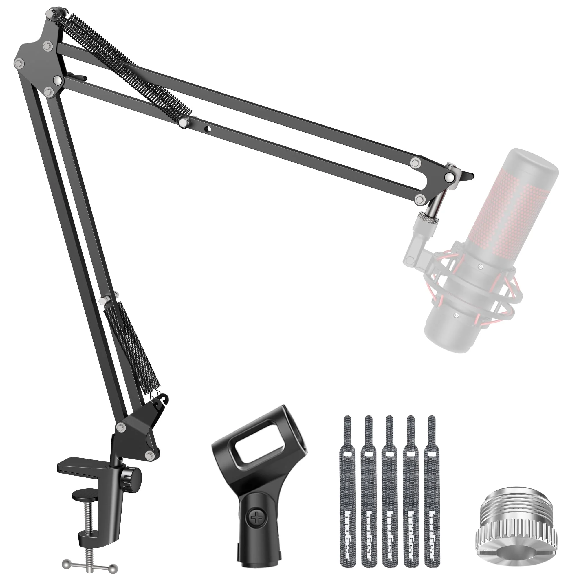 InnoGear Boom Arm Microphone Mic Stand for Blue Yeti HyperX QuadCast SoloCast Snowball Fifine Shure SM7B and other Mic, Large Black