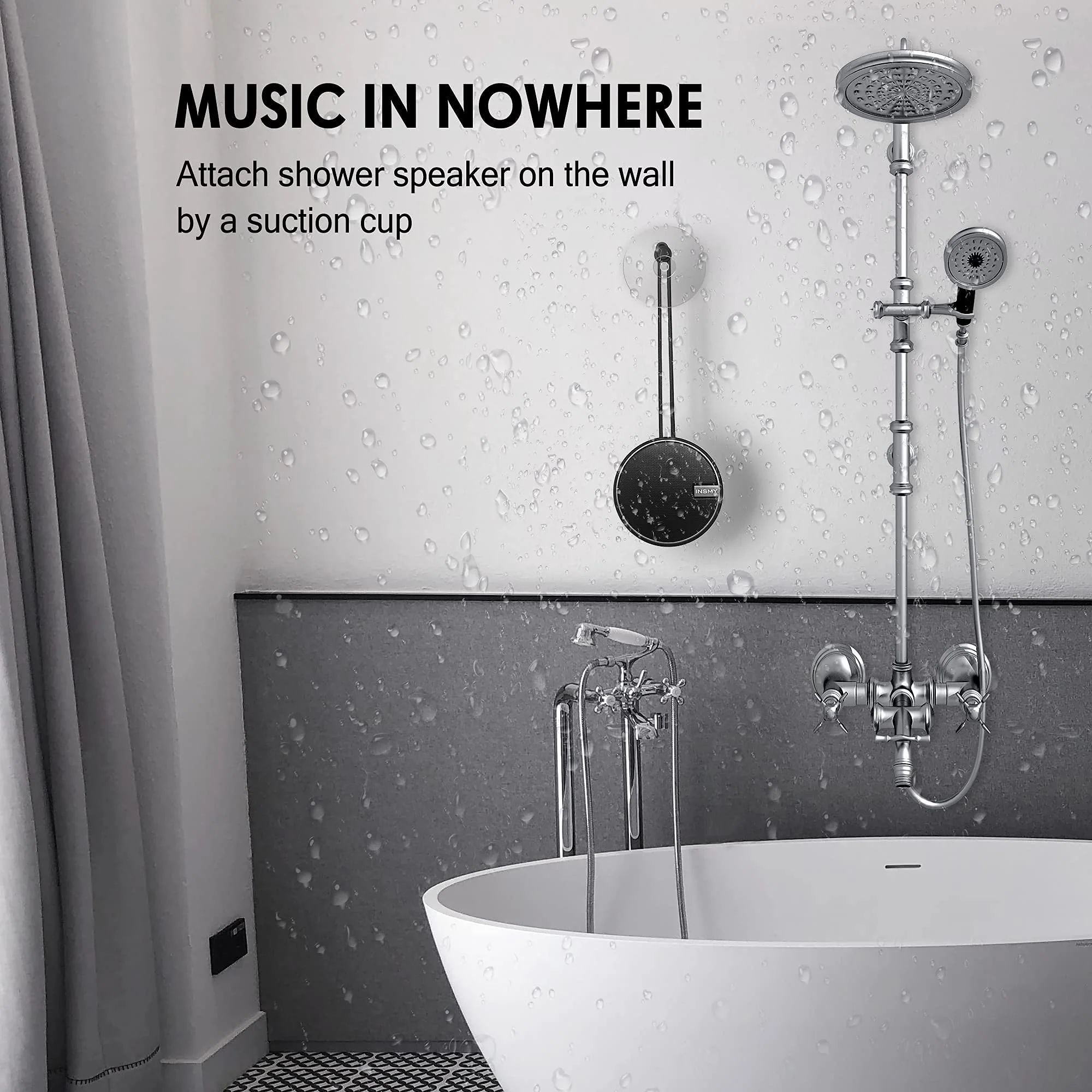 INSMY C12 IPX7 Waterproof Shower Bluetooth Speaker, Portable Wireless Outdoor Speaker with HD Sound, Support TF Card, Suction Cup for Home, Pool, Beach, Boating, Hiking 12H Playtime (Black) Black - Image 6