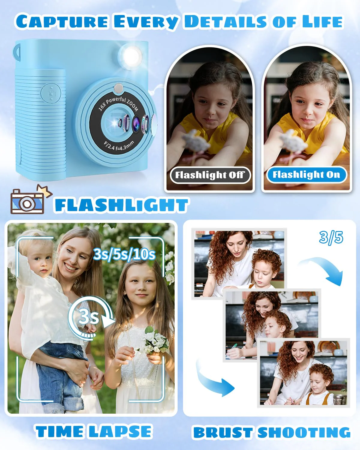 Instant Print Camera for Kids,1080P HD Digital Kids Camera with 32G SD Card,Video Camera for Toddler Christmas Birthday Gifts for 3 4 5 6 7 8 9 10 11 Years Old Girls Boys BLUE - Image 4