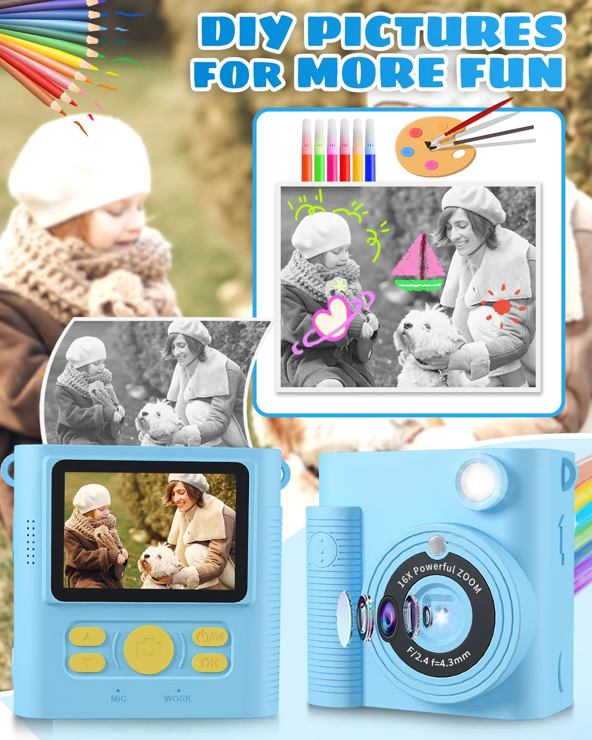 Instant Print Camera for Kids,1080P HD Digital Kids Camera with 32G SD Card,Video Camera for Toddler Christmas Birthday Gifts for 3 4 5 6 7 8 9 10 11 Years Old Girls Boys BLUE - Image 5