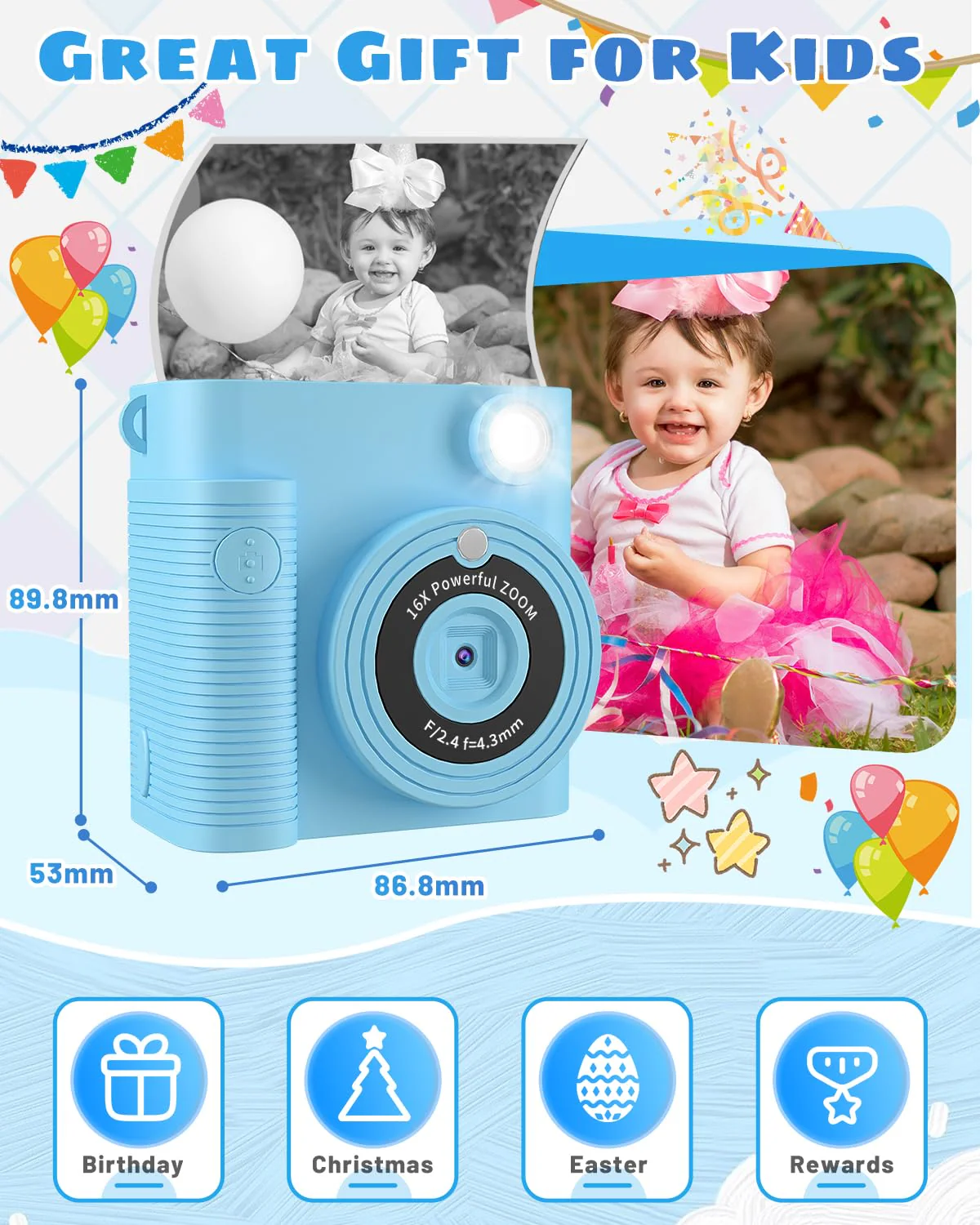 Instant Print Camera for Kids,1080P HD Digital Kids Camera with 32G SD Card,Video Camera for Toddler Christmas Birthday Gifts for 3 4 5 6 7 8 9 10 11 Years Old Girls Boys BLUE - Image 7