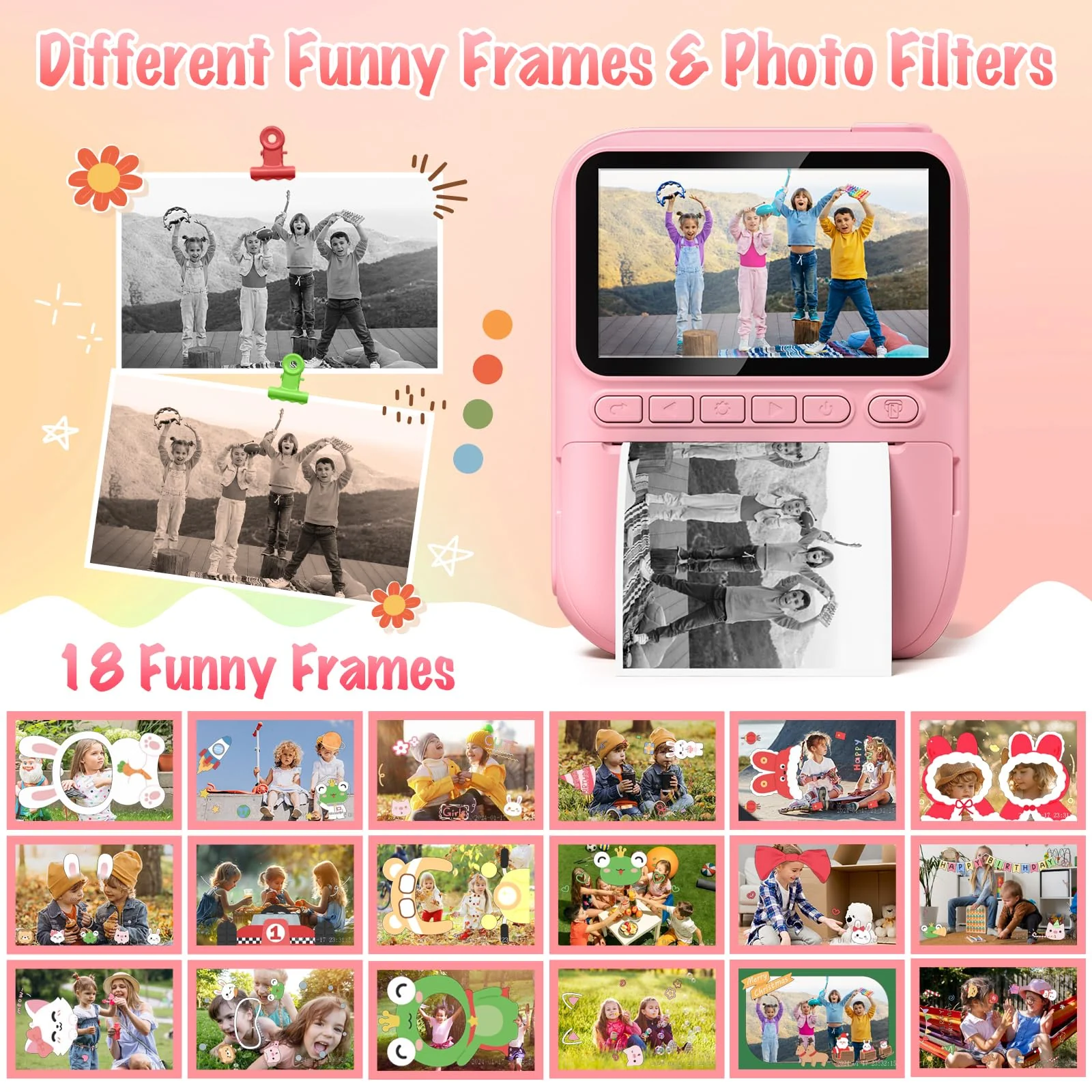 Instant Print Camera for Kids, 3.0" HD 1080P Digital Video Cameras with 3 Rolls of Printer Paper for Toddler, Birthday Gifts Toy for 3 4 5 6 7 8 9 10 Year Old Girls Boys with 32GB SD Card-Pink Pink - Image 5