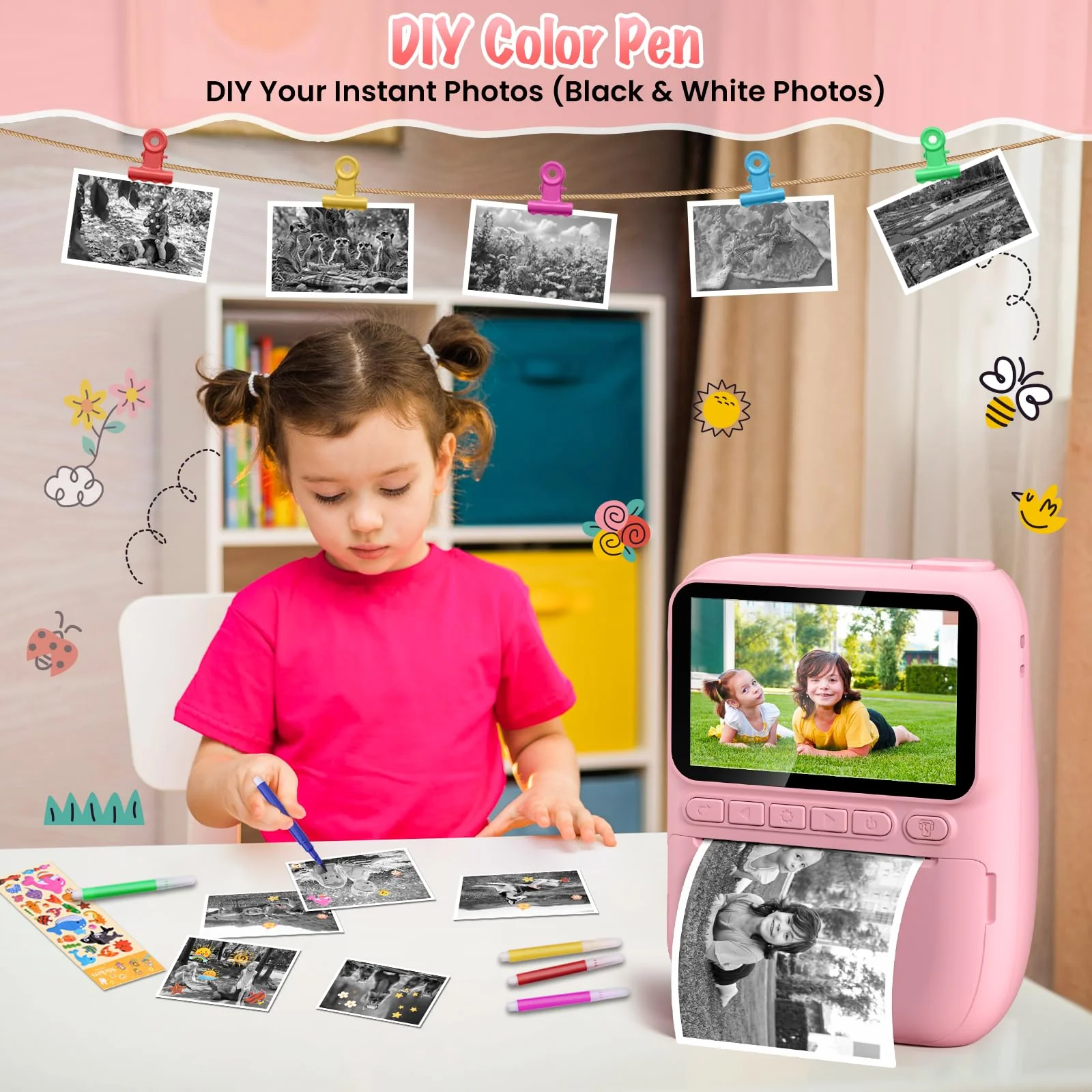 Instant Print Camera for Kids, 3.0" HD 1080P Digital Video Cameras with 3 Rolls of Printer Paper for Toddler, Birthday Gifts Toy for 3 4 5 6 7 8 9 10 Year Old Girls Boys with 32GB SD Card-Pink Pink - Image 6