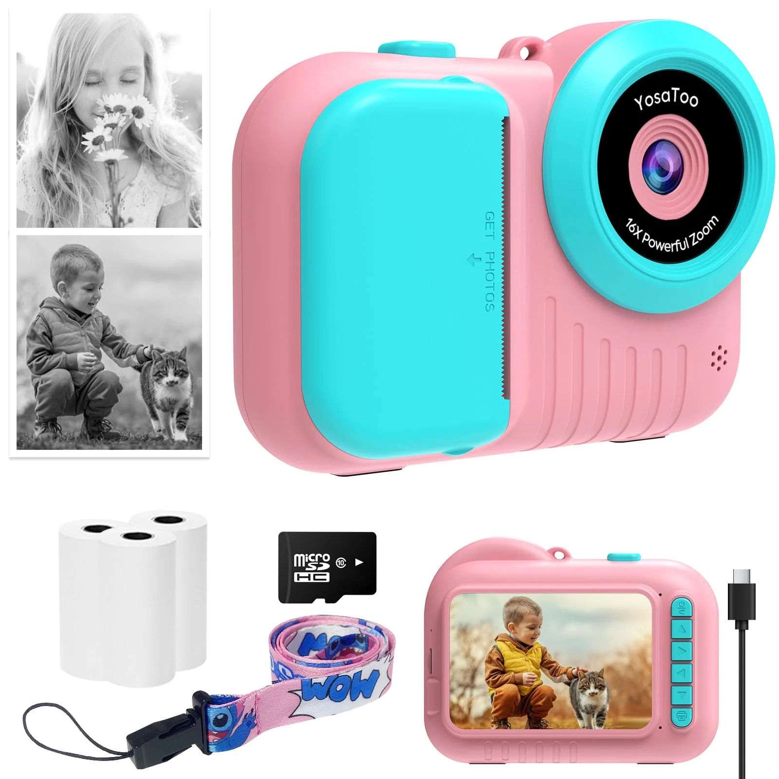 Instant Print Camera for Kids, 3.5 Inch Kids Camera Instant Print, Kid Toddler Digital Camera with Instant Pictures, Christmas Birthday Gifts for 5 6 7 8 9 10 11 12 Year Old Girls, Kids Toys for 3-12 Pink