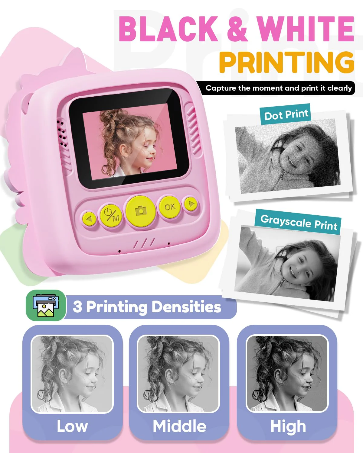 Instant Print Camera for Kids, Christmas Birthday Gifts for 3-8 Year Old Boys Girls, 1080P Kids Digital Camera Toys for Kids Age 3 4 5 6 7 8 with Silicone Cover-Pink Pink - Image 3