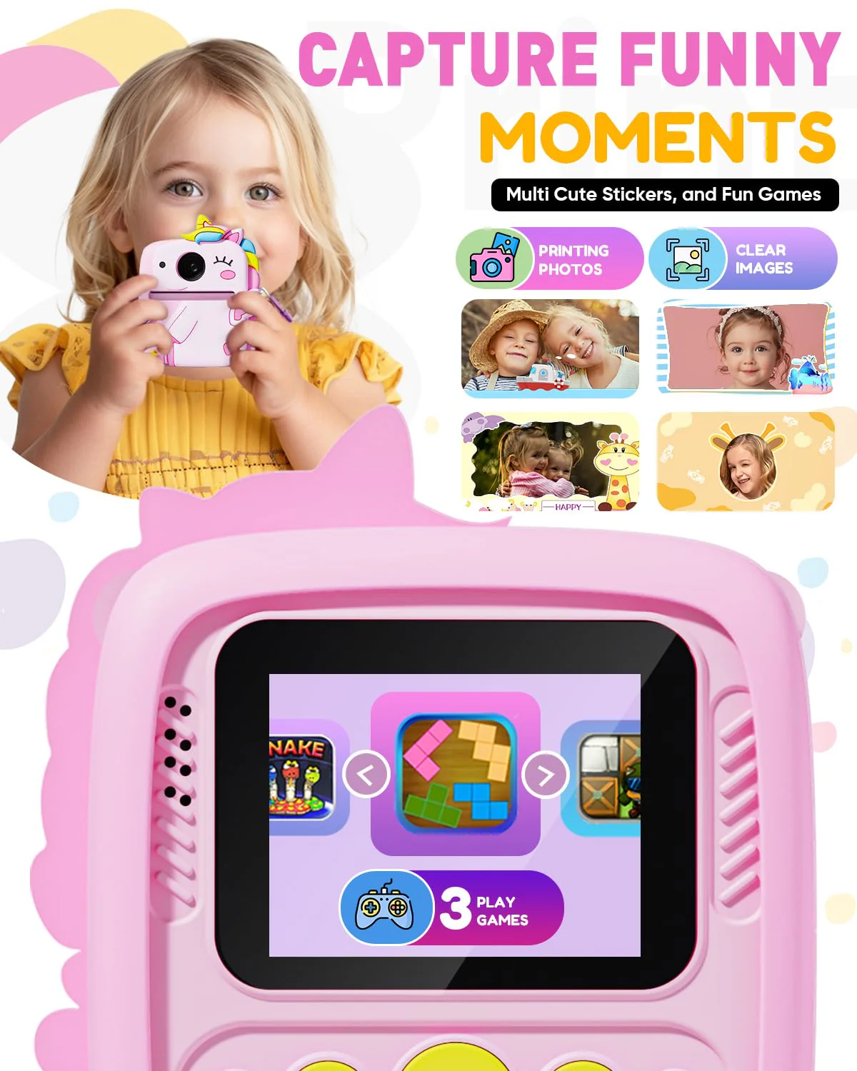 Instant Print Camera for Kids, Christmas Birthday Gifts for 3-8 Year Old Boys Girls, 1080P Kids Digital Camera Toys for Kids Age 3 4 5 6 7 8 with Silicone Cover-Pink Pink - Image 5