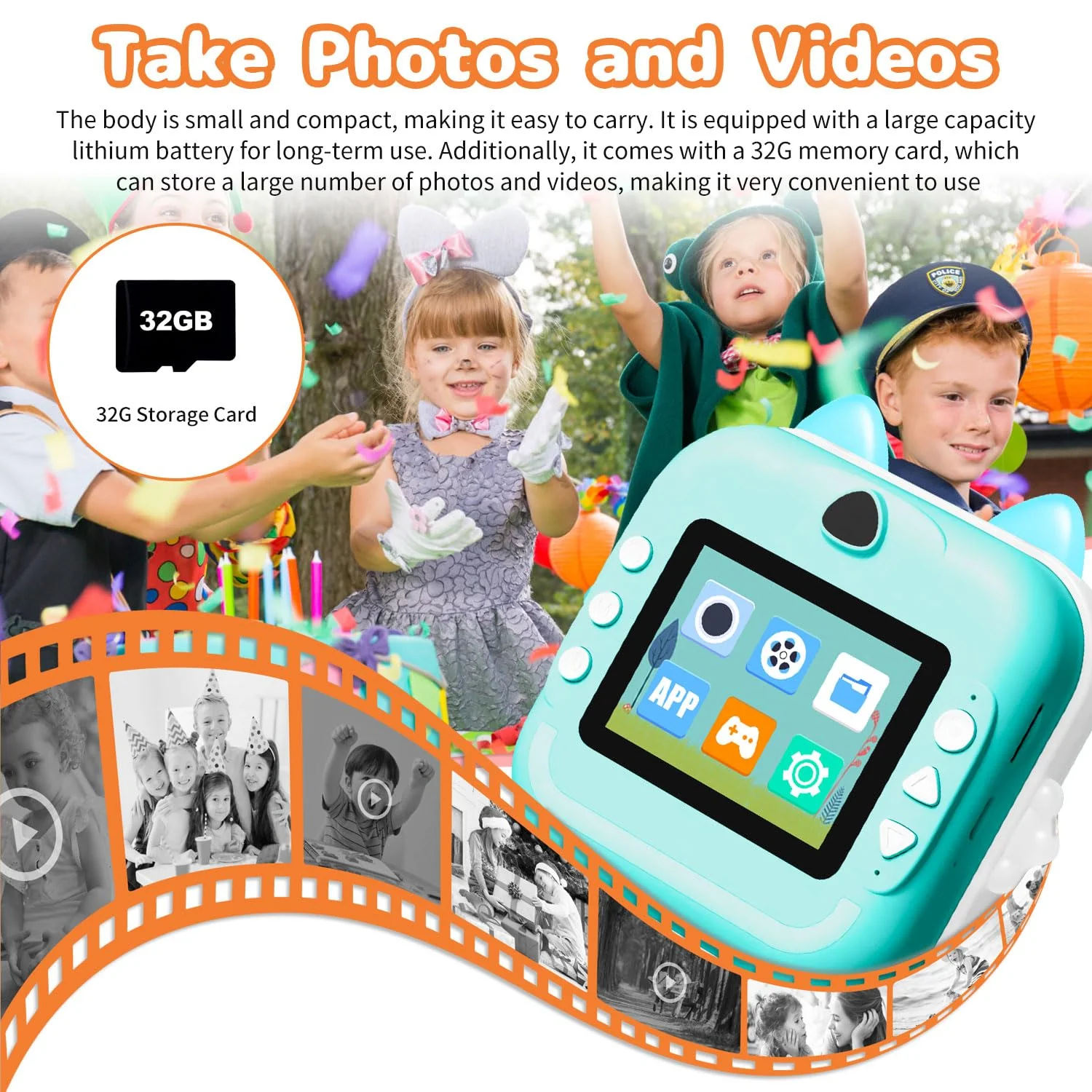 Instant Print Camera for Kids, Christmas Birthday Gifts for Girls Boys, Selfie Digital Camera with 1080P Videos, Portable Travel Camera Toy for 6+ Years Old Girl with Print Paper & 32G Card Green - Image 2