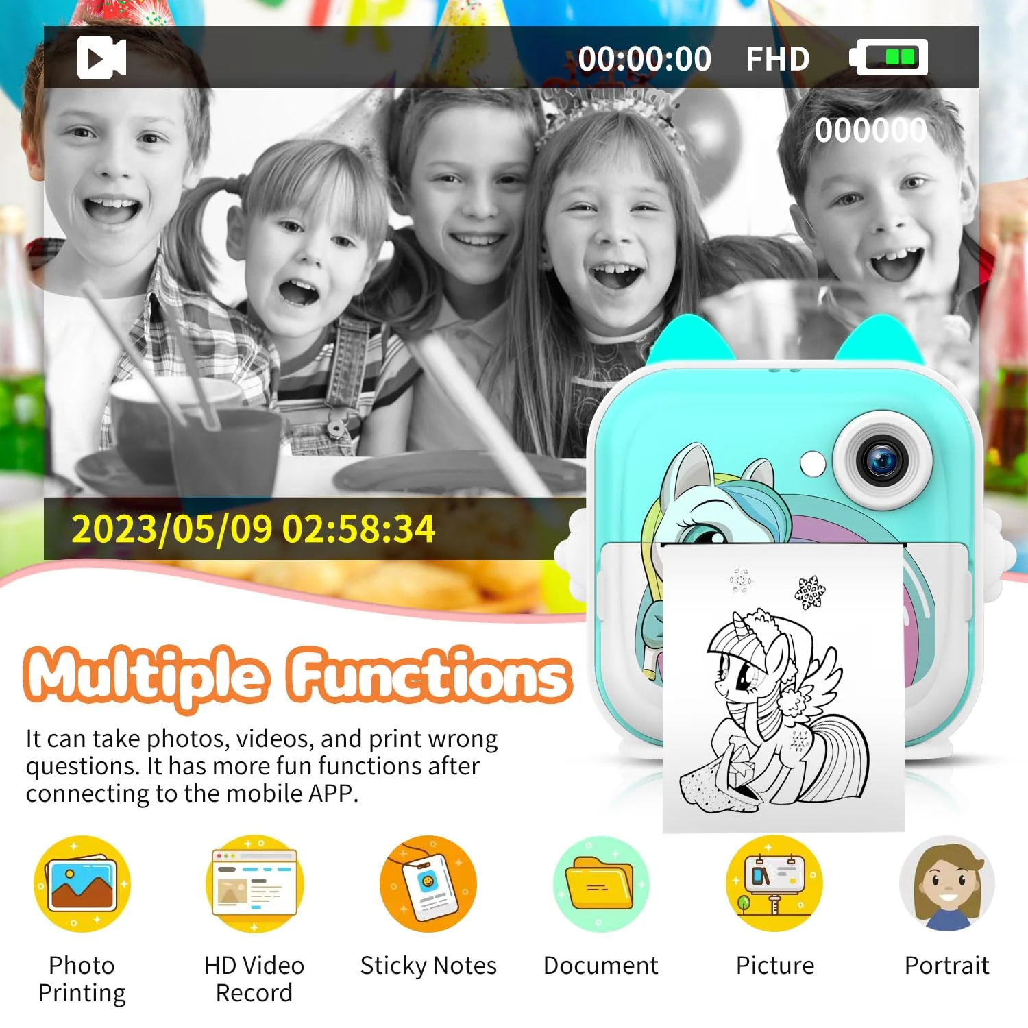 Instant Print Camera for Kids, Christmas Birthday Gifts for Girls Boys, Selfie Digital Camera with 1080P Videos, Portable Travel Camera Toy for 6+ Years Old Girl with Print Paper & 32G Card Green - Image 3