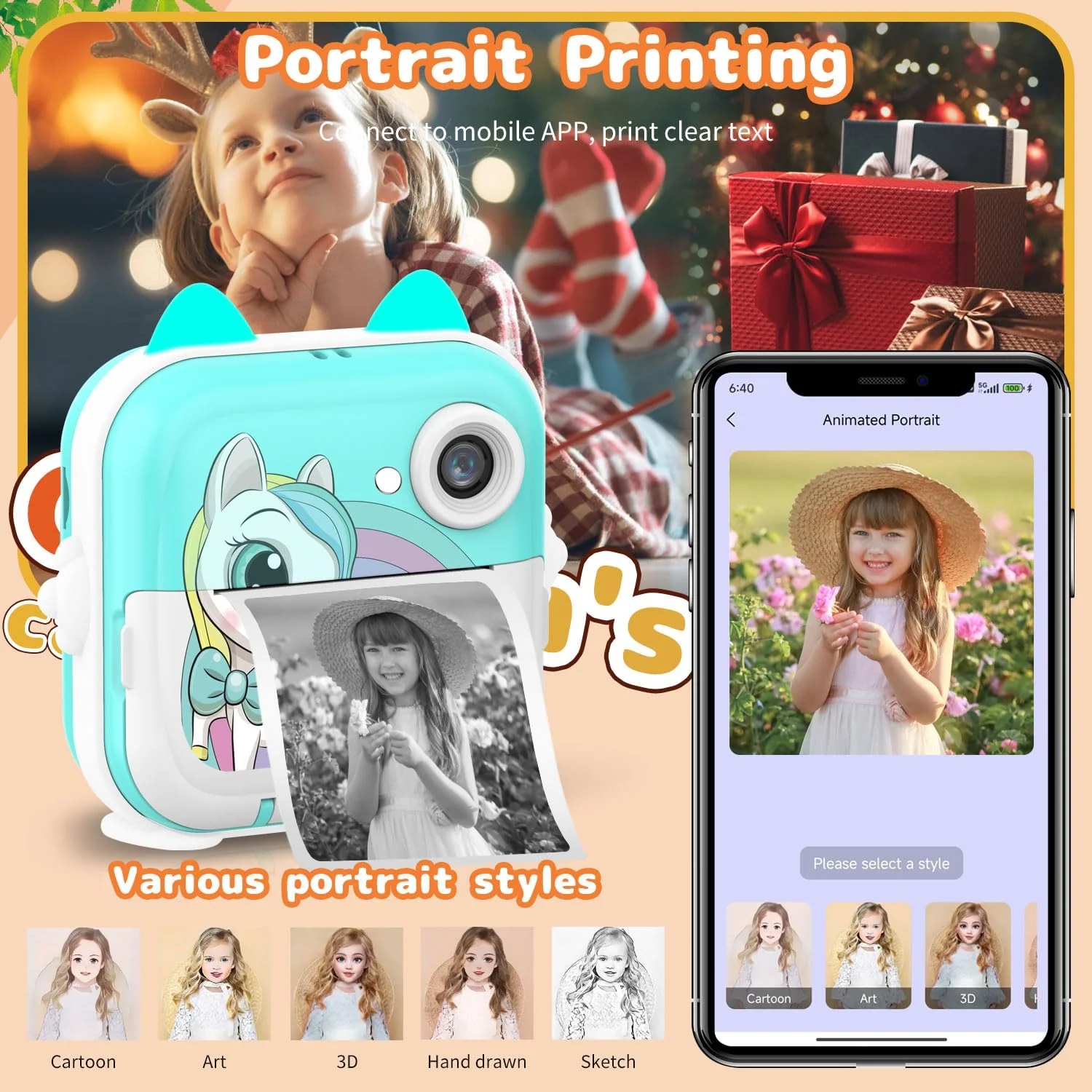 Instant Print Camera for Kids, Christmas Birthday Gifts for Girls Boys, Selfie Digital Camera with 1080P Videos, Portable Travel Camera Toy for 6+ Years Old Girl with Print Paper & 32G Card Green - Image 5