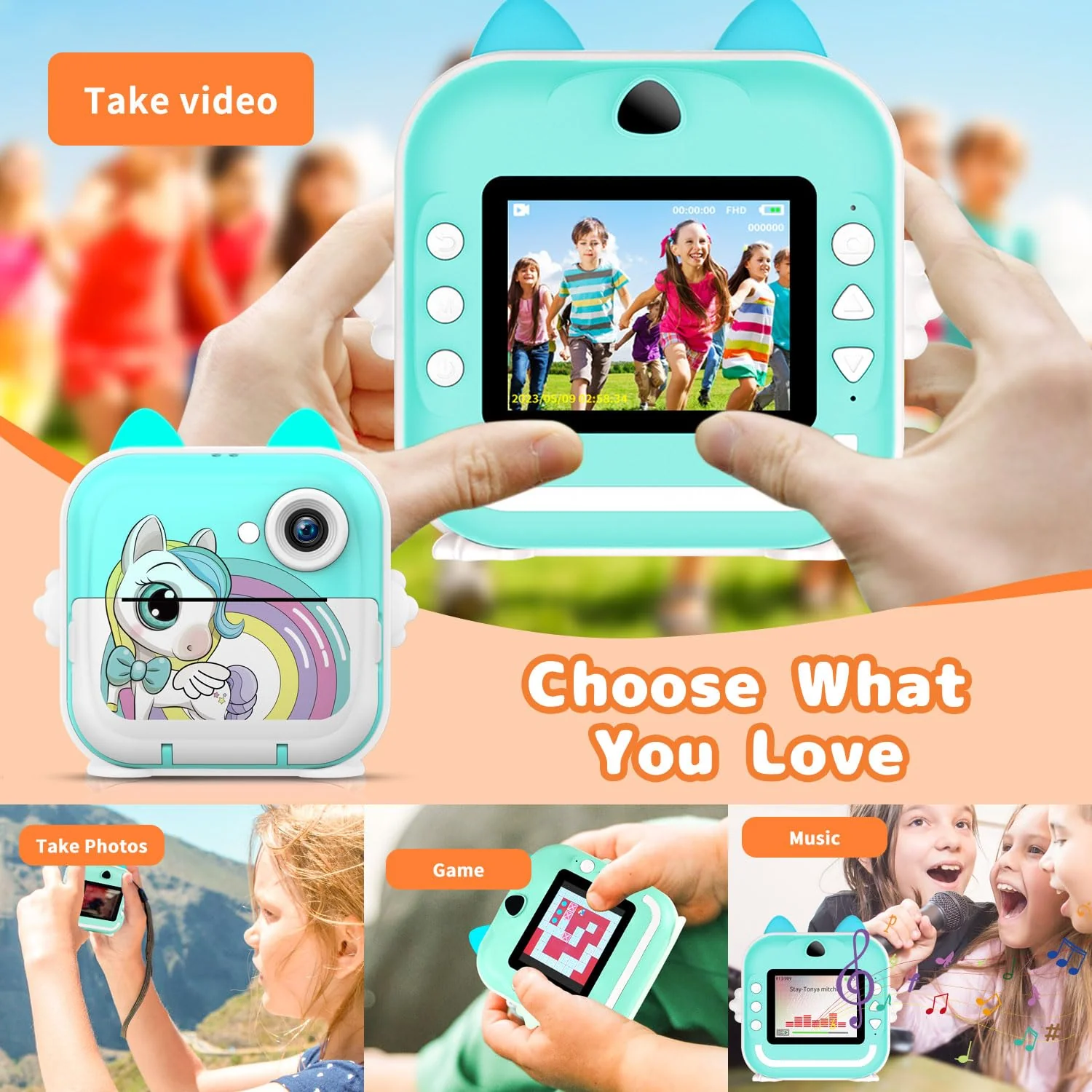 Instant Print Camera for Kids, Christmas Birthday Gifts for Girls Boys, Selfie Digital Camera with 1080P Videos, Portable Travel Camera Toy for 6+ Years Old Girl with Print Paper & 32G Card Green - Image 7