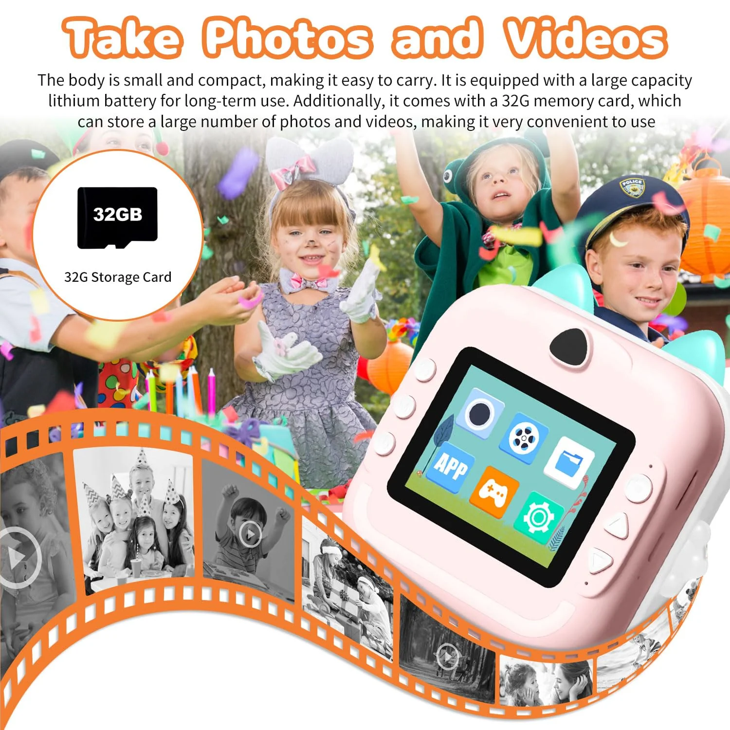 Instant Print Camera for Kids, Christmas Birthday Gifts for Girls Boys, Selfie Digital Camera with 1080P Videos, Portable Travel Camera Toy for 6+ Years Old Girl with Print Paper & 32G Card Pink - Image 2