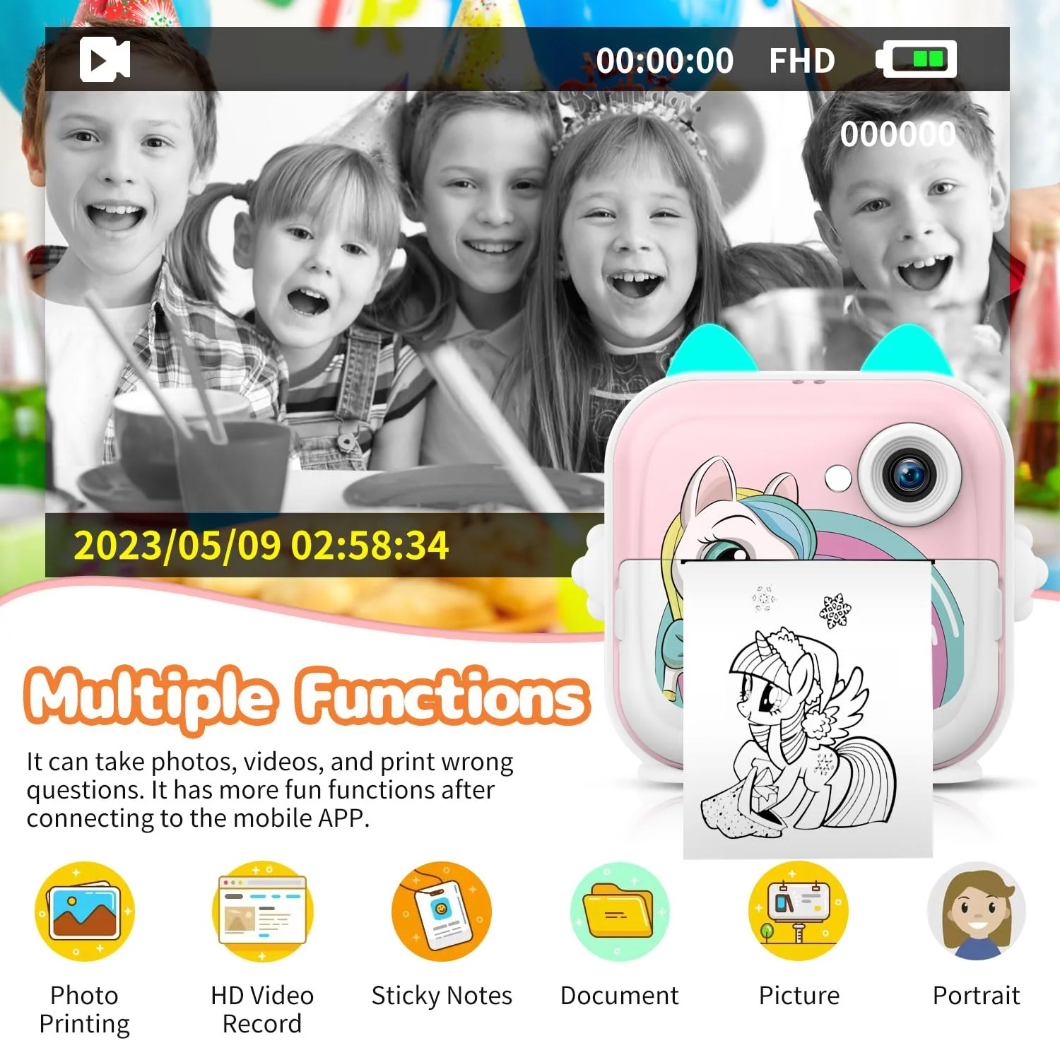 Instant Print Camera for Kids, Christmas Birthday Gifts for Girls Boys, Selfie Digital Camera with 1080P Videos, Portable Travel Camera Toy for 6+ Years Old Girl with Print Paper & 32G Card Pink - Image 3