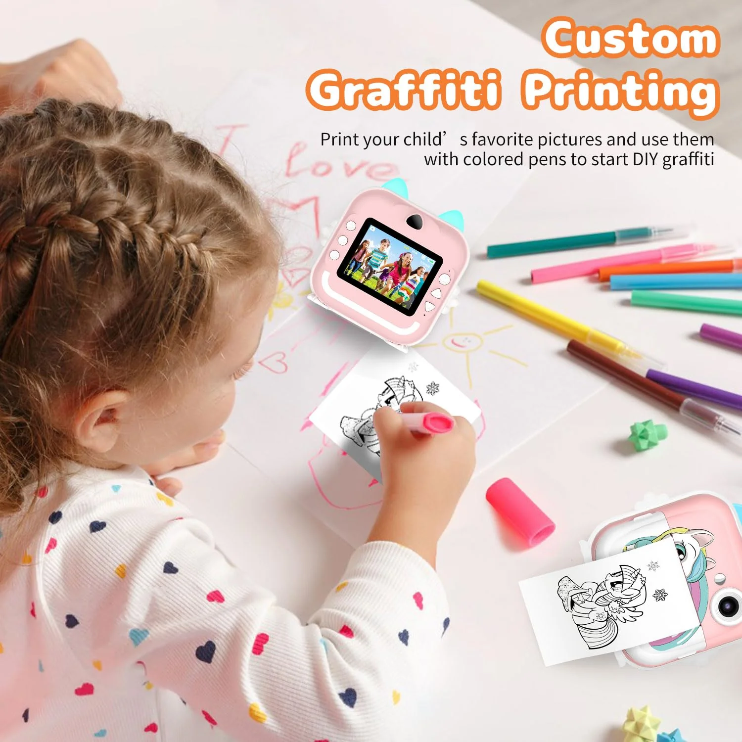 Instant Print Camera for Kids, Christmas Birthday Gifts for Girls Boys, Selfie Digital Camera with 1080P Videos, Portable Travel Camera Toy for 6+ Years Old Girl with Print Paper & 32G Card Pink - Image 4