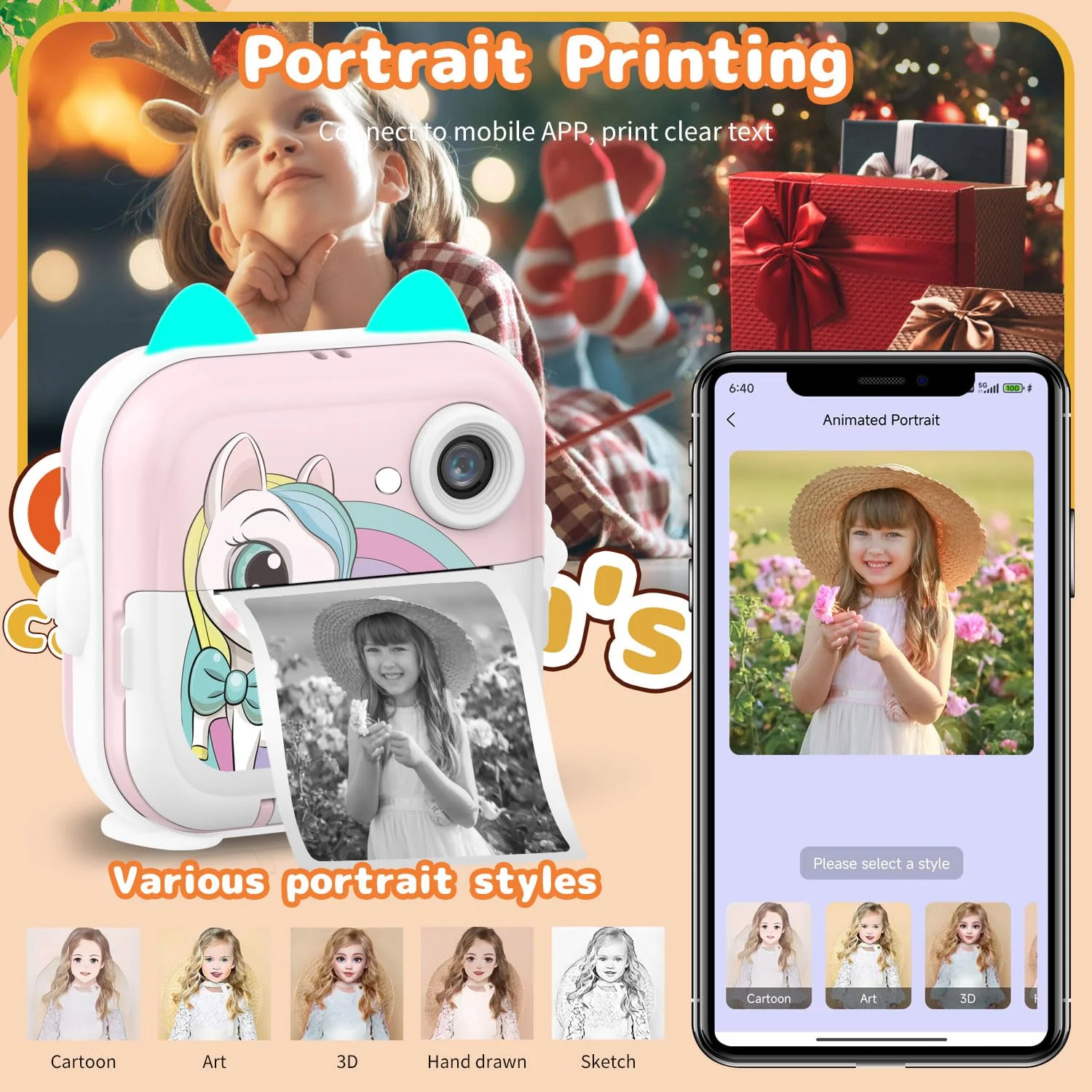Instant Print Camera for Kids, Christmas Birthday Gifts for Girls Boys, Selfie Digital Camera with 1080P Videos, Portable Travel Camera Toy for 6+ Years Old Girl with Print Paper & 32G Card Pink - Image 5