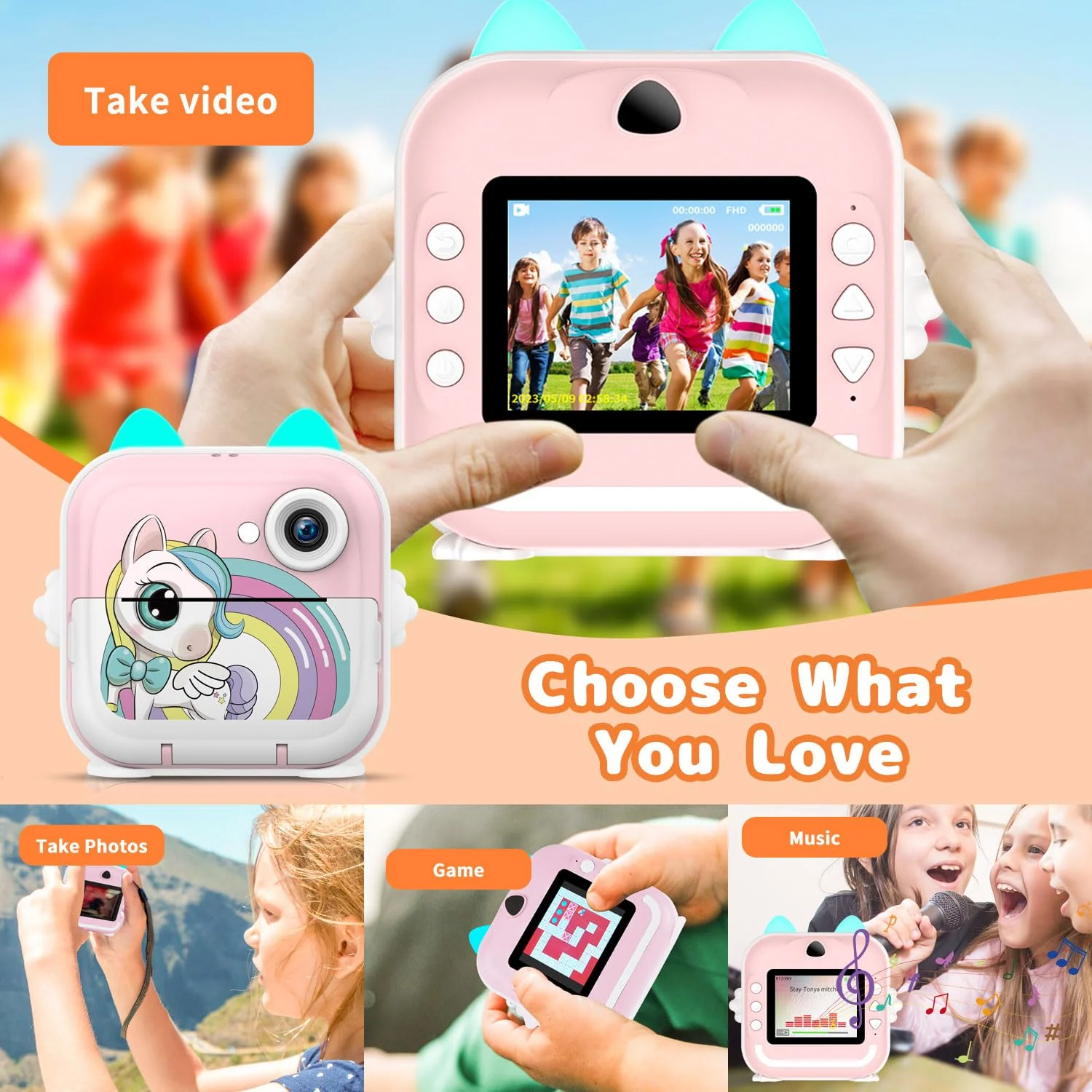 Instant Print Camera for Kids, Christmas Birthday Gifts for Girls Boys, Selfie Digital Camera with 1080P Videos, Portable Travel Camera Toy for 6+ Years Old Girl with Print Paper & 32G Card Pink - Image 7