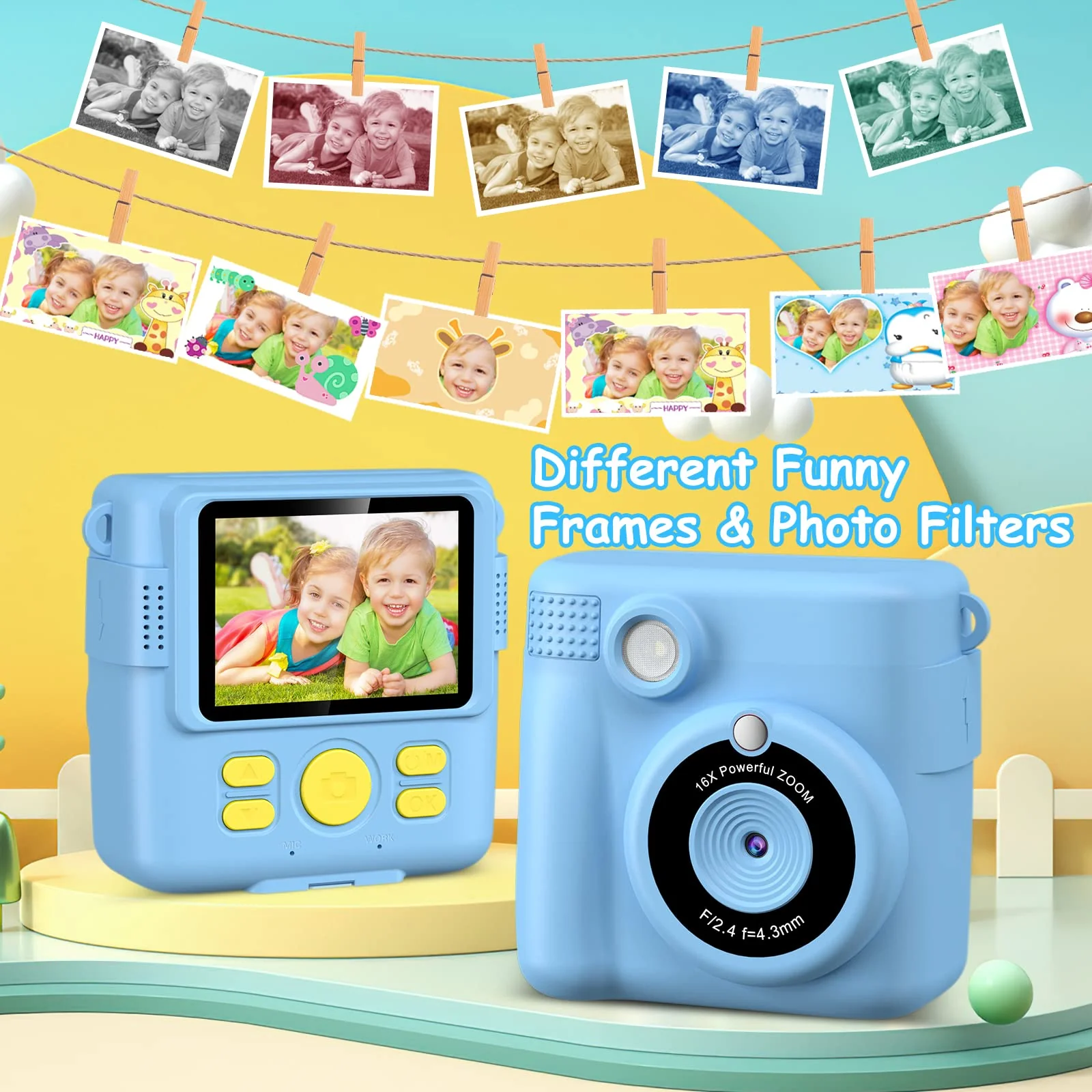 Instant Print Camera for Kids,GREENKINDER Kids Instant Camera, Birthday Gifts for Girls Boys,2.4-Inch/1080P with 32GB Card and Print Card for Girls 3-12 years old (Blue) Blue - Image 3
