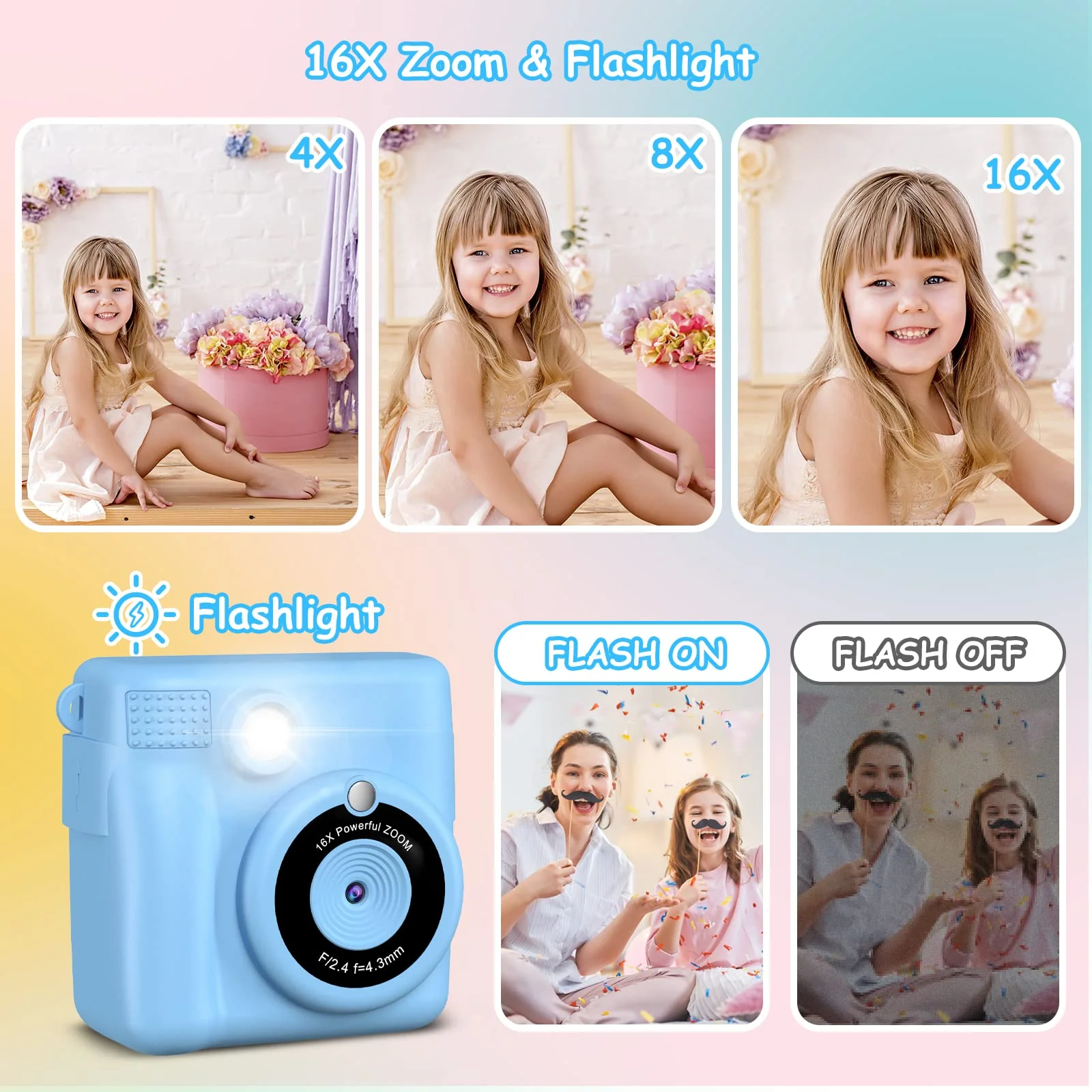 Instant Print Camera for Kids,GREENKINDER Kids Instant Camera, Birthday Gifts for Girls Boys,2.4-Inch/1080P with 32GB Card and Print Card for Girls 3-12 years old (Blue) Blue - Image 5