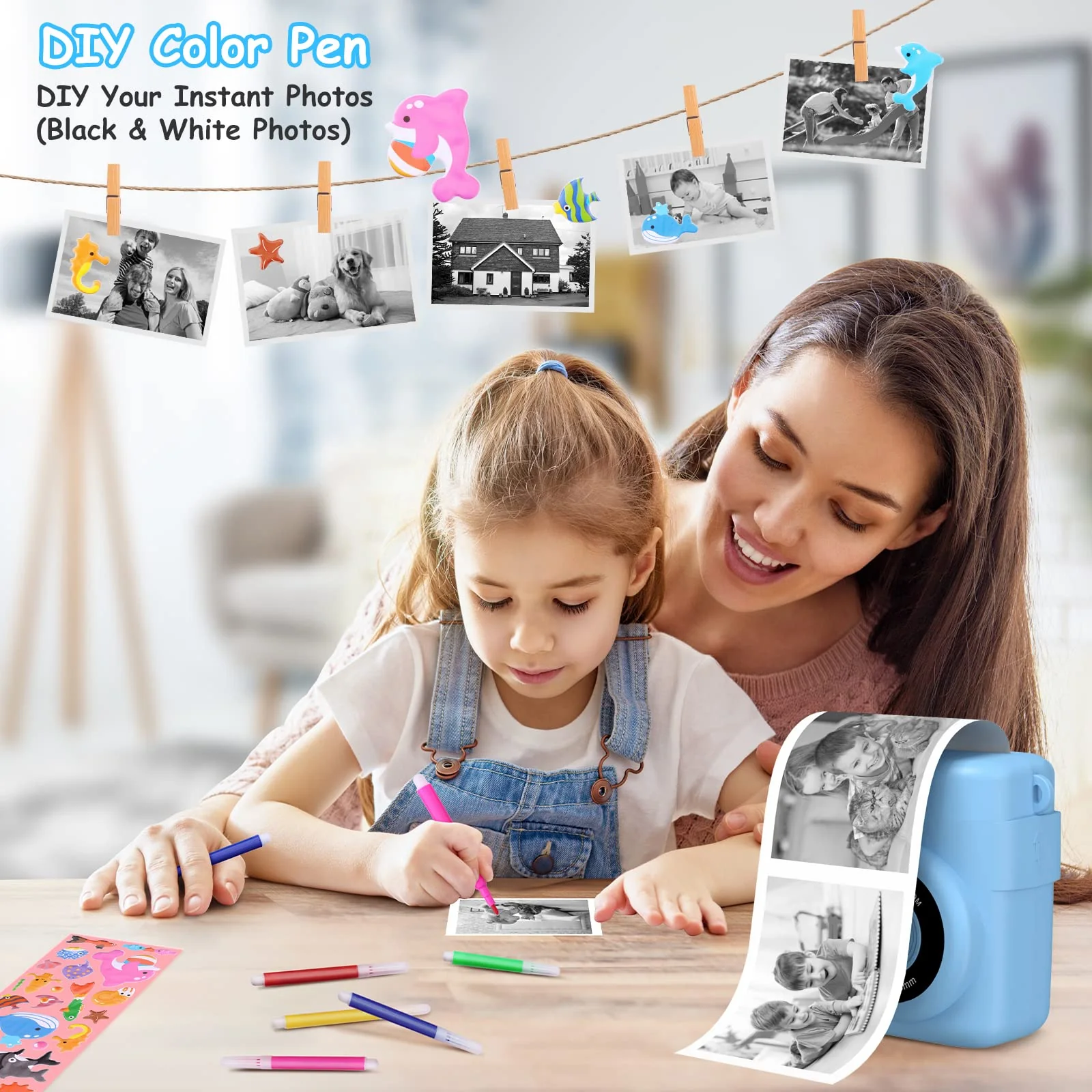 Instant Print Camera for Kids,GREENKINDER Kids Instant Camera, Birthday Gifts for Girls Boys,2.4-Inch/1080P with 32GB Card and Print Card for Girls 3-12 years old (Blue) Blue - Image 6