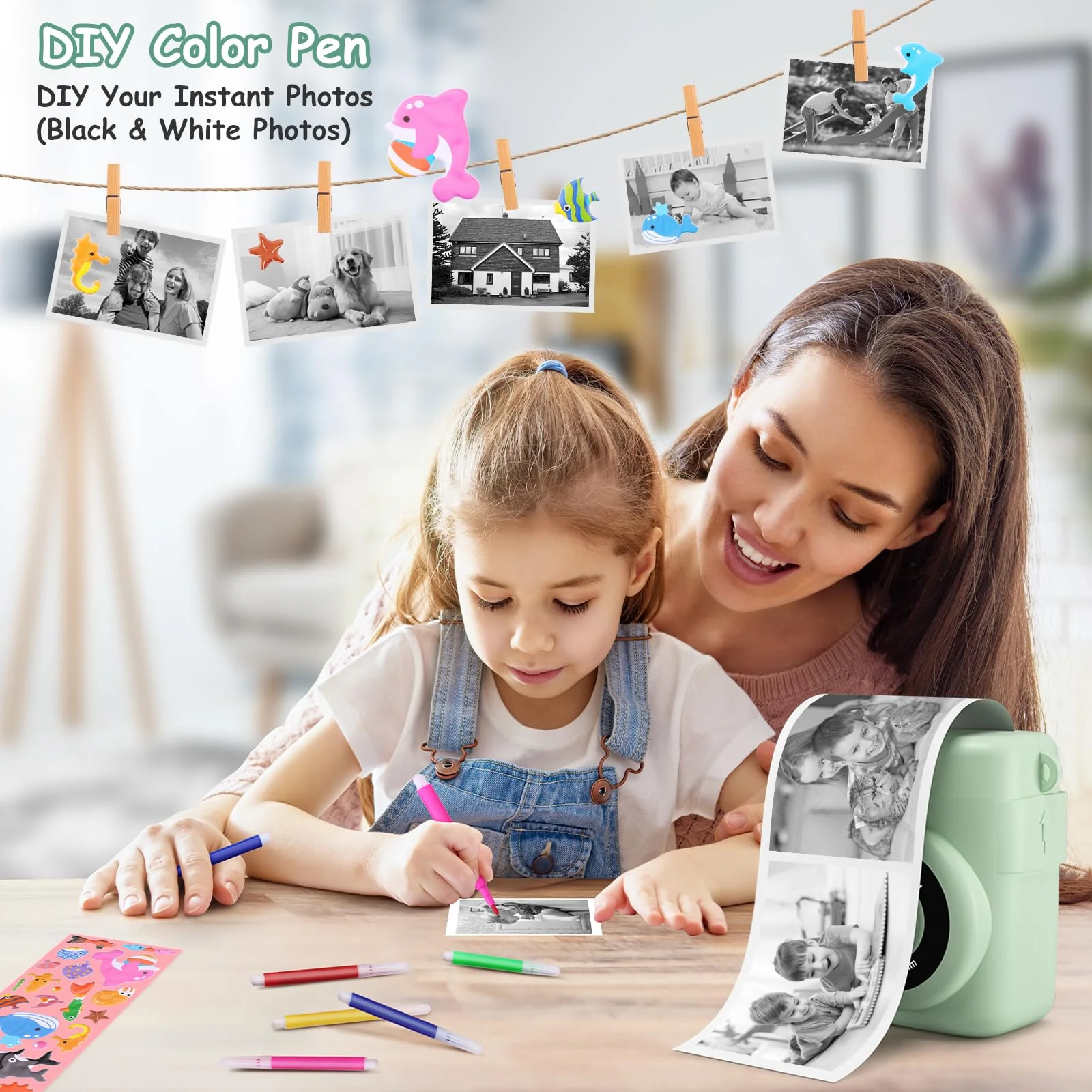 Instant Print Camera for Kids,GREENKINDER Kids Instant Camera, Birthday Gifts for Girls Boys,2.4-Inch/1080P with 32GB Card and Print Card for Girls 3-12 years old (Greener) Green - Image 6