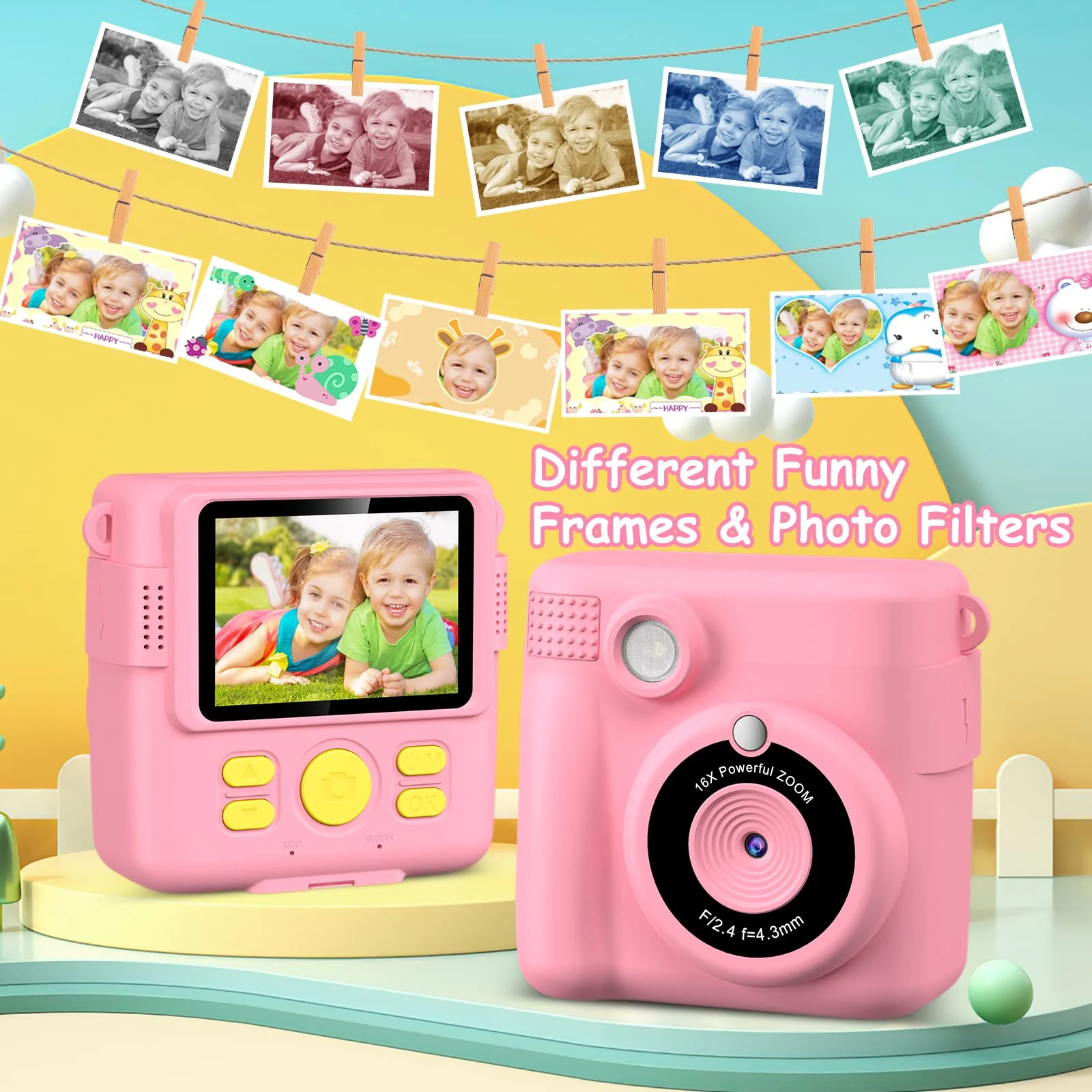 Instant Print Camera for Kids,GREENKINDER Kids Instant Camera, Birthday Gifts for Girls Boys,2.4-Inch/1080P with 32GB Card and Print Card for Girls 3-12 years old (Pink) Pink - Image 3