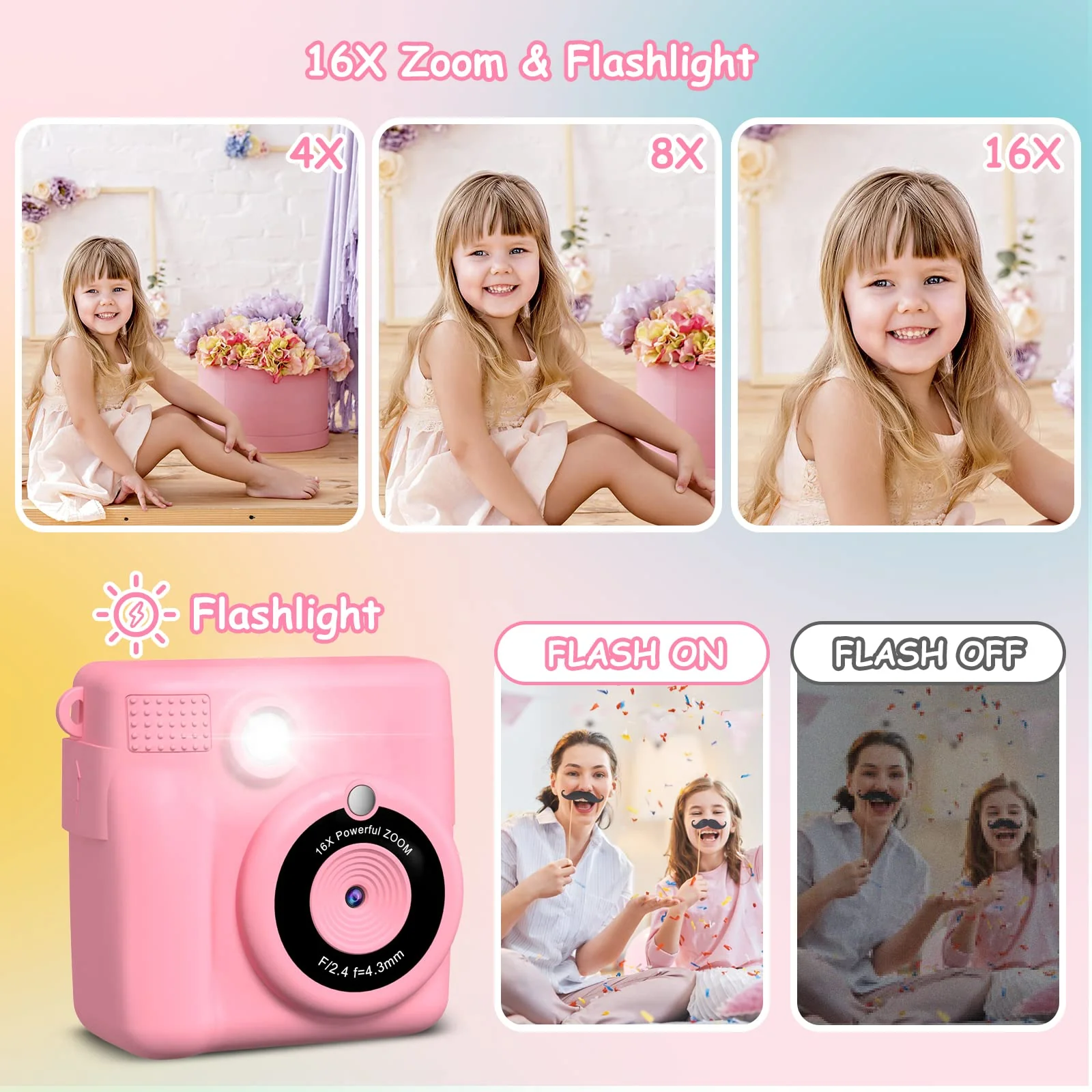 Instant Print Camera for Kids,GREENKINDER Kids Instant Camera, Birthday Gifts for Girls Boys,2.4-Inch/1080P with 32GB Card and Print Card for Girls 3-12 years old (Pink) Pink - Image 5
