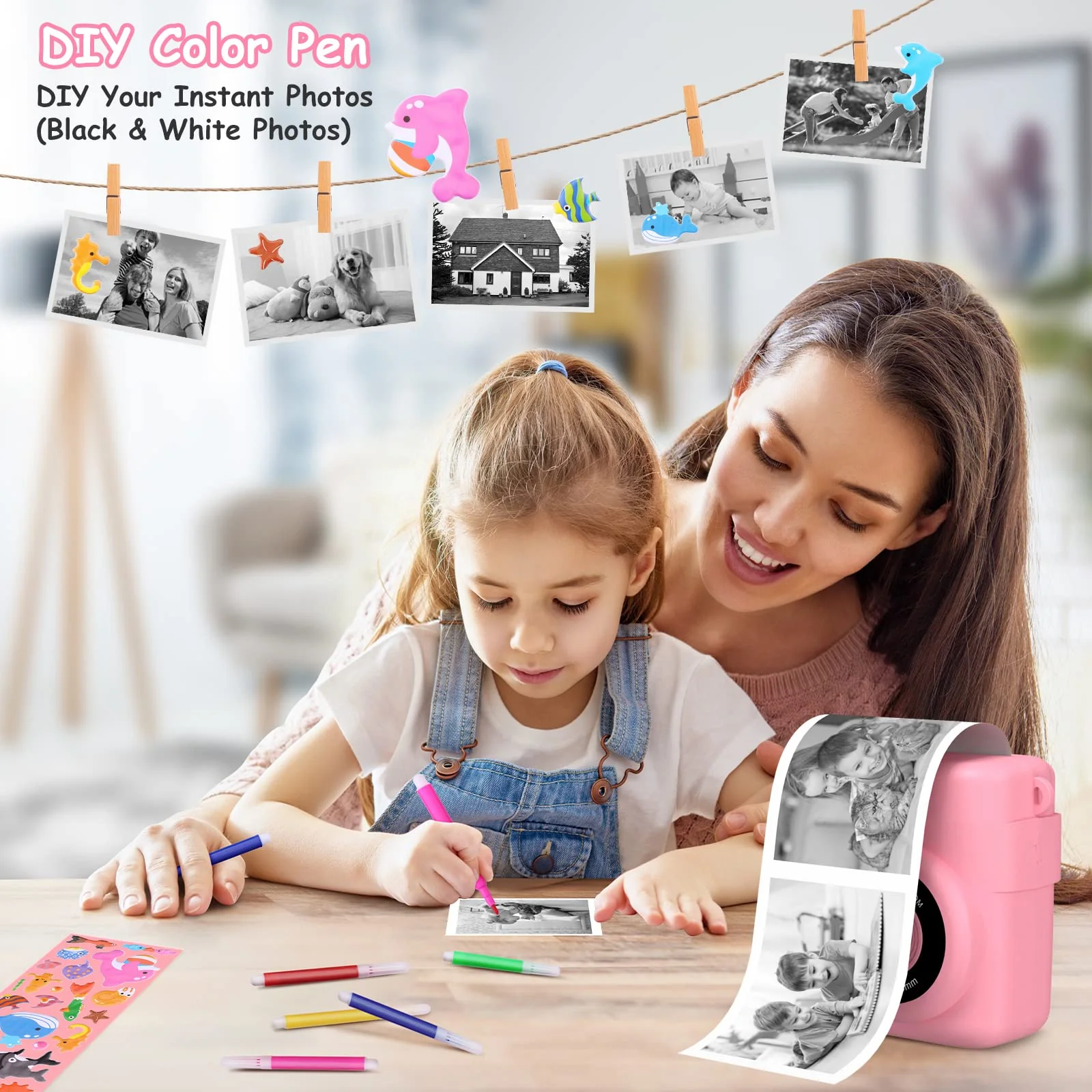 Instant Print Camera for Kids,GREENKINDER Kids Instant Camera, Birthday Gifts for Girls Boys,2.4-Inch/1080P with 32GB Card and Print Card for Girls 3-12 years old (Pink) Pink - Image 6