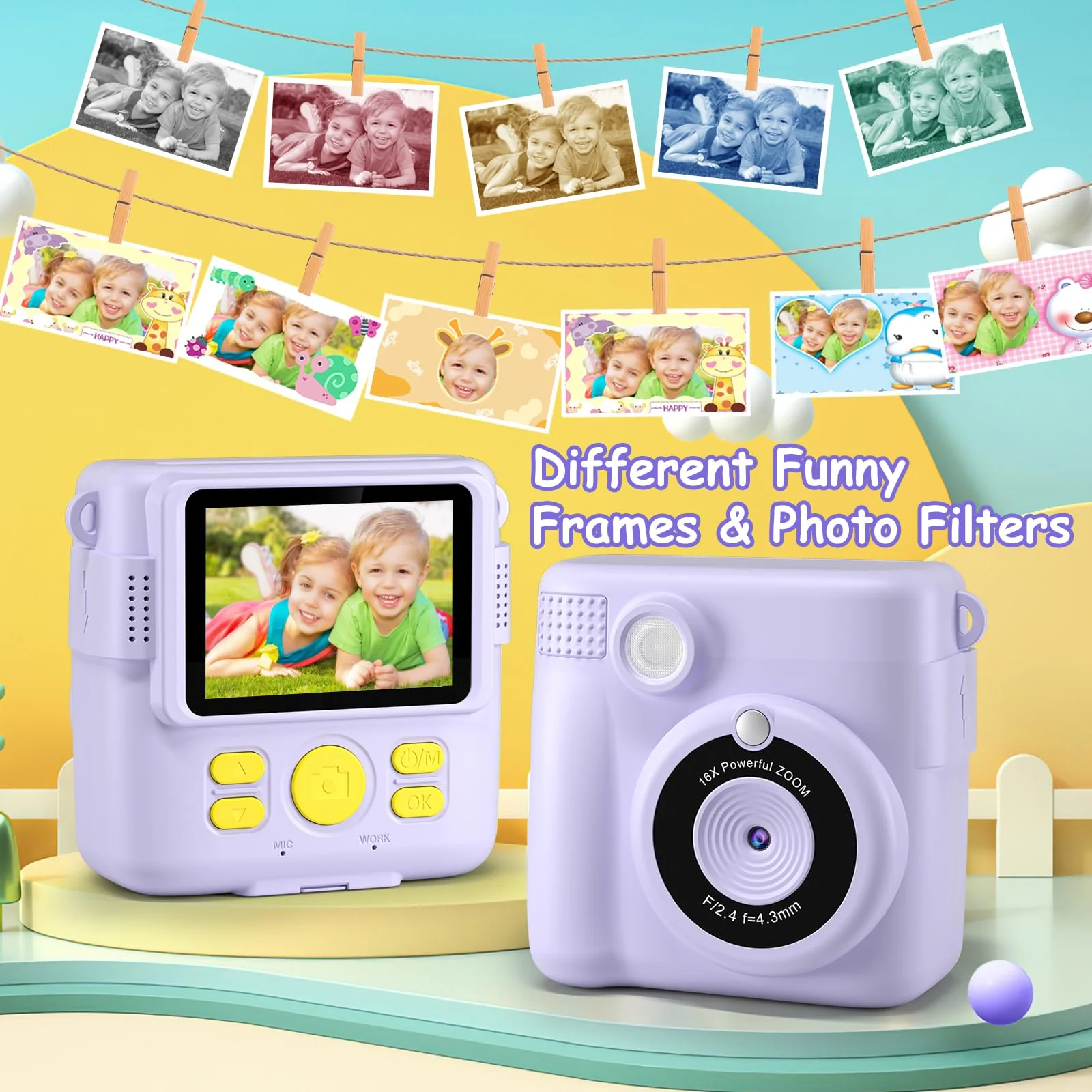 Instant Print Camera for Kids,GREENKINDER Kids Instant Camera, Birthday Gifts for Girls Boys,2.4-Inch/1080P with 32GB Card and Print Card for Girls 3-12 years old (Purple) Purple - Image 3