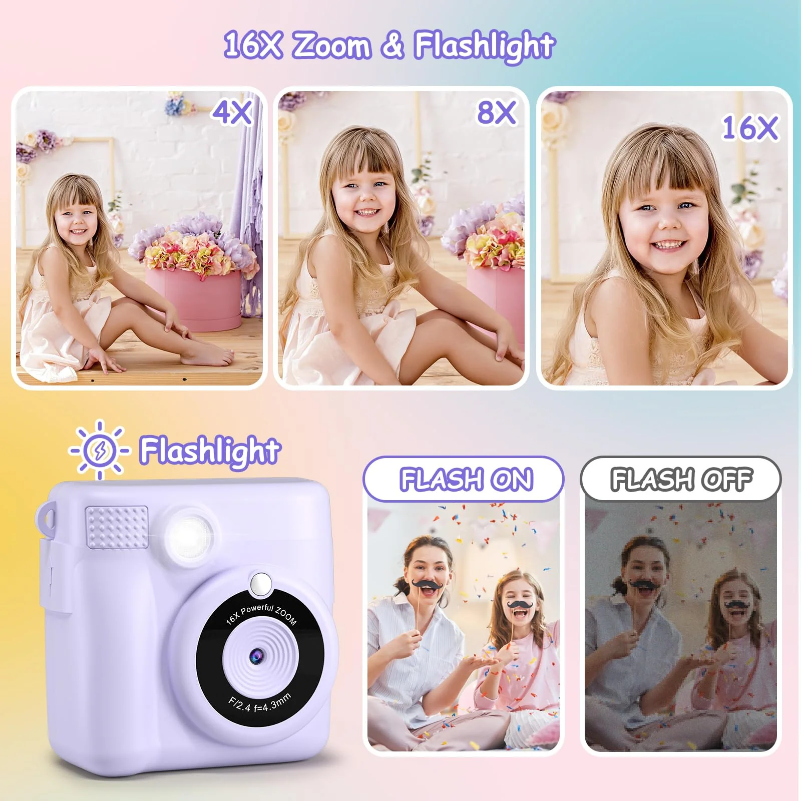 Instant Print Camera for Kids,GREENKINDER Kids Instant Camera, Birthday Gifts for Girls Boys,2.4-Inch/1080P with 32GB Card and Print Card for Girls 3-12 years old (Purple) Purple - Image 5