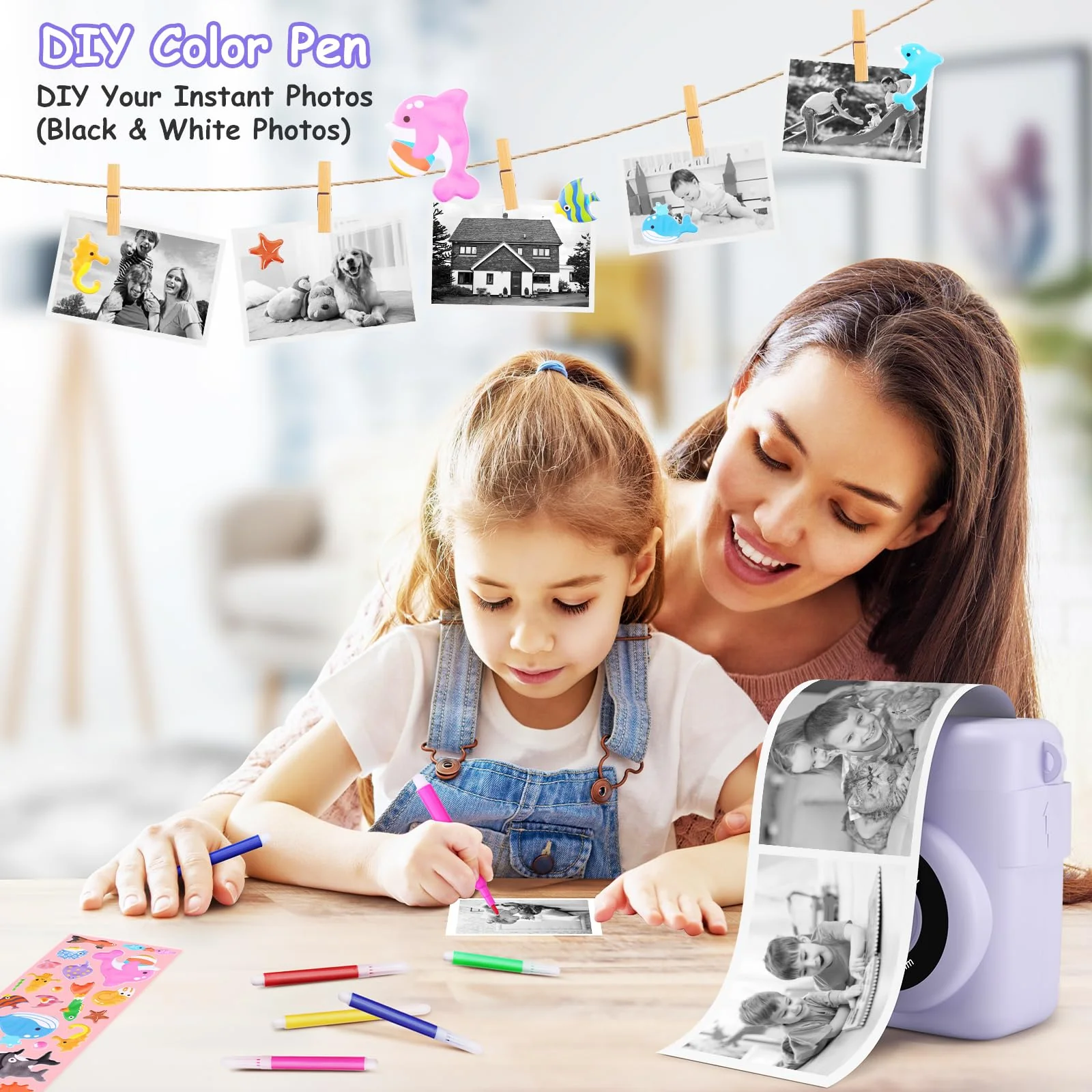 Instant Print Camera for Kids,GREENKINDER Kids Instant Camera, Birthday Gifts for Girls Boys,2.4-Inch/1080P with 32GB Card and Print Card for Girls 3-12 years old (Purple) Purple - Image 6